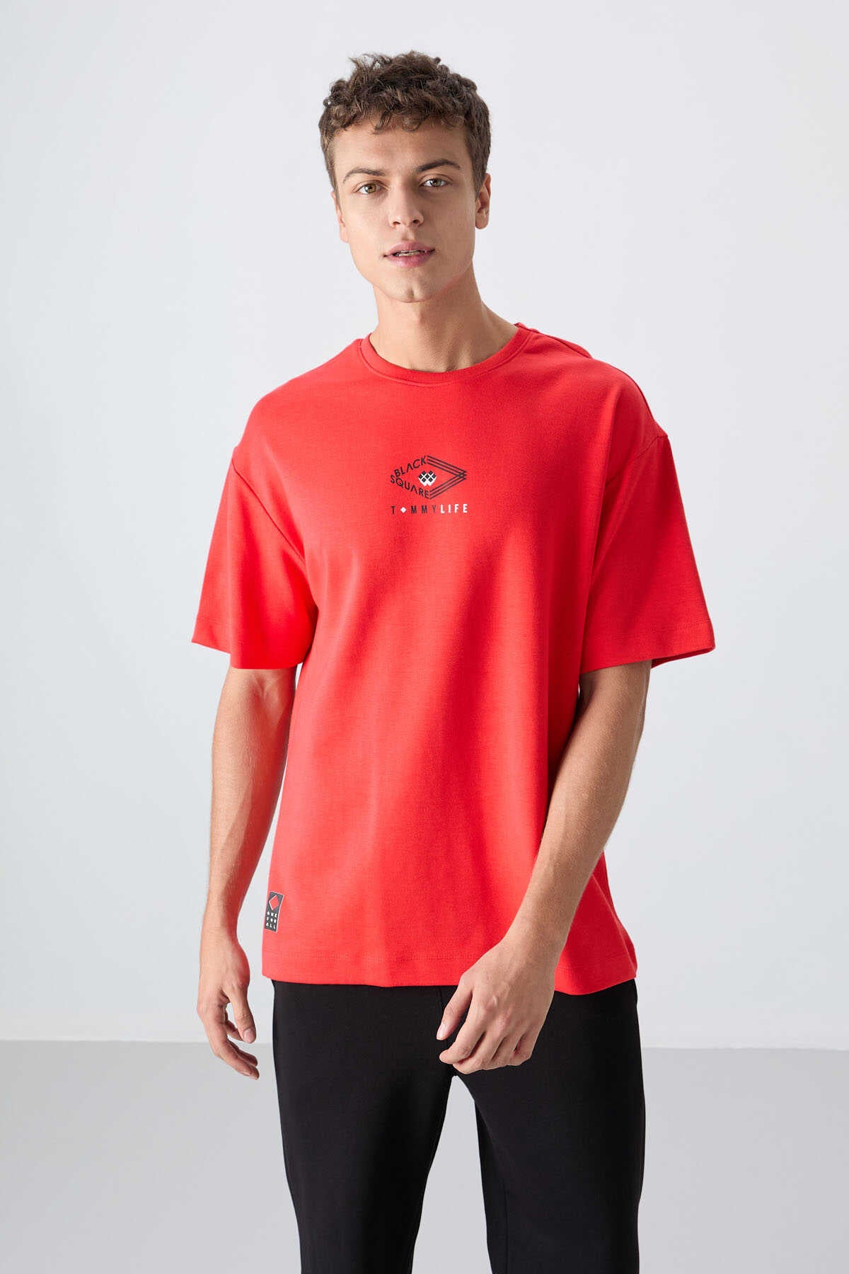 Tommylife Toptan O Yaka Oversize Baskılı Erkek T-Shirt 88325 Siyah