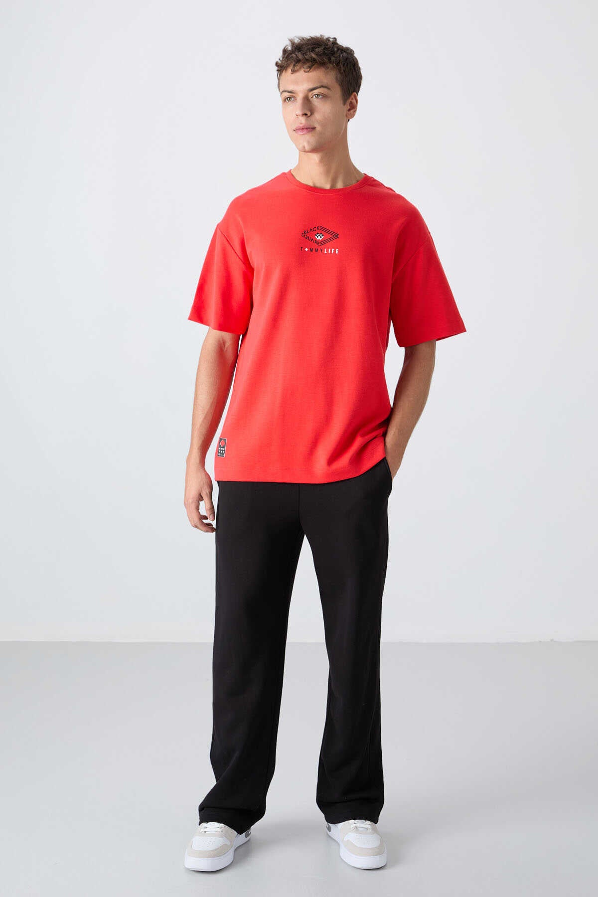 Tommylife Wholesale Crew Neck Oversize Printed Men's T-Shirt 88325 Black