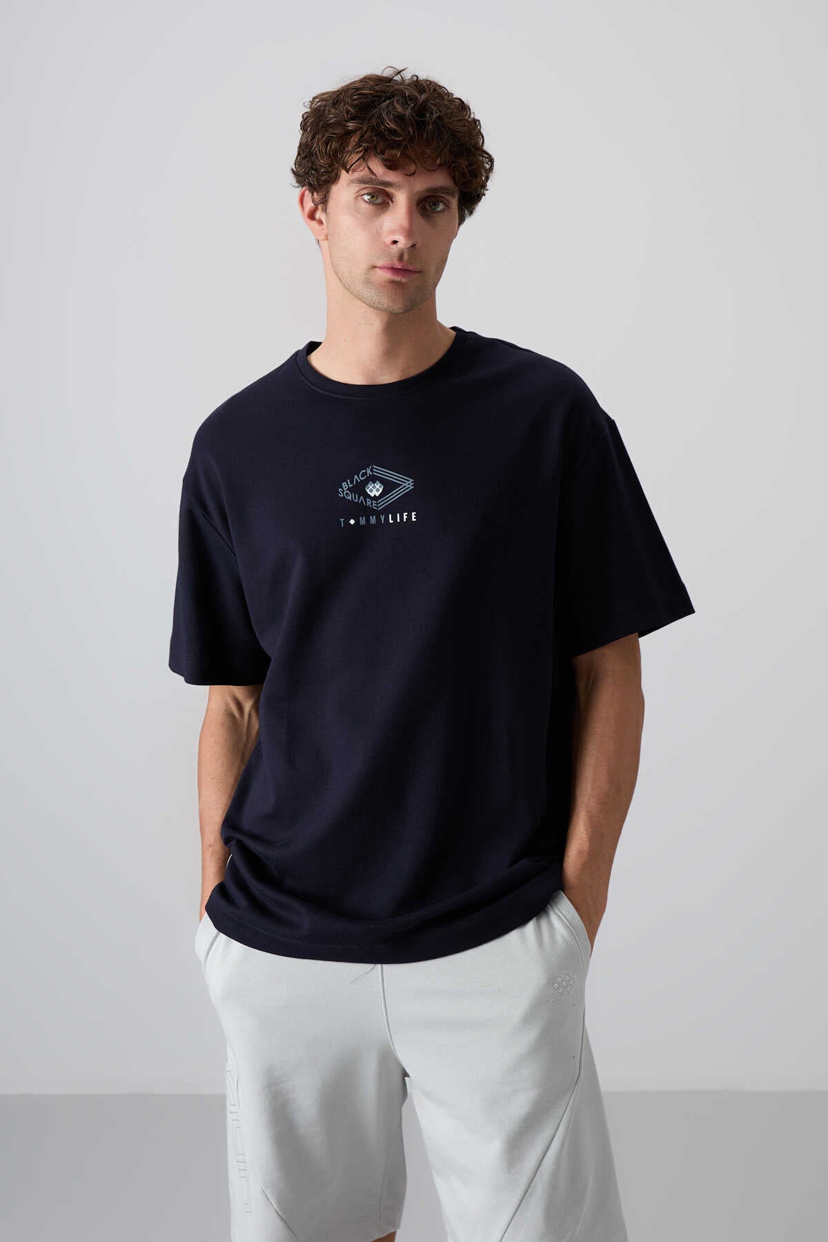 Tommylife Wholesale Crew Neck Oversize Printed Men's T-Shirt 88325 Black