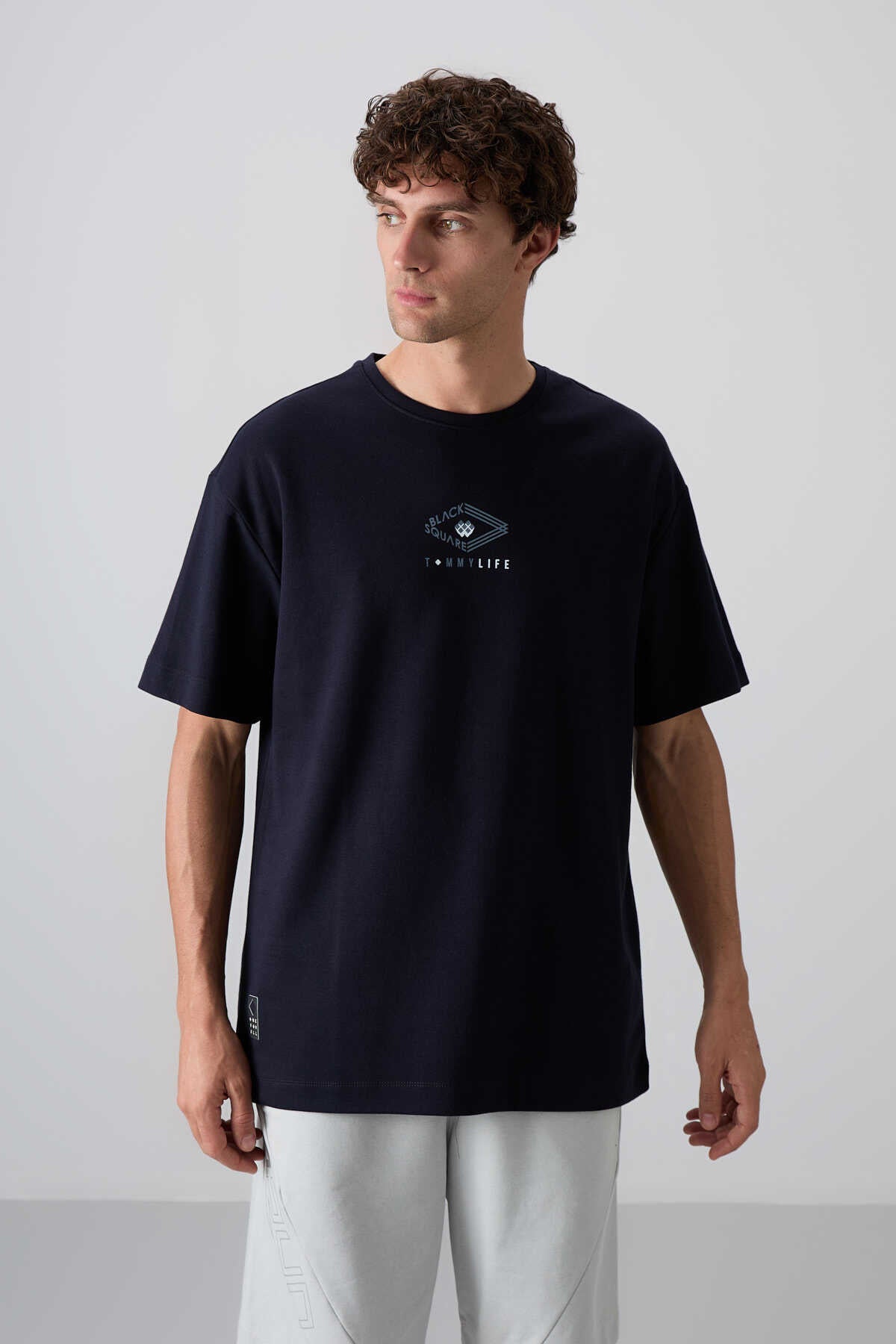Tommylife Wholesale Crew Neck Oversize Printed Men's T-Shirt 88325 Black
