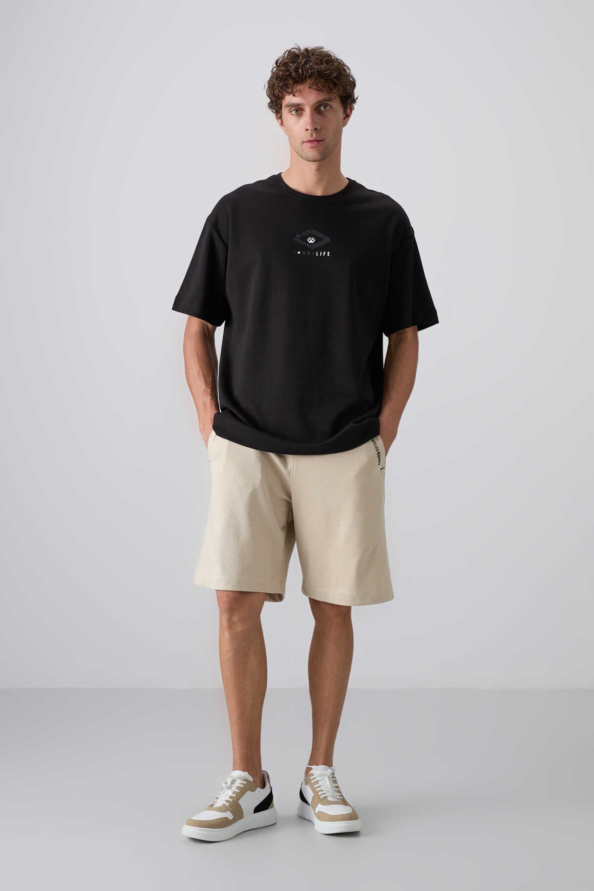 Tommylife Wholesale Crew Neck Oversize Printed Men's T-Shirt 88325 Black