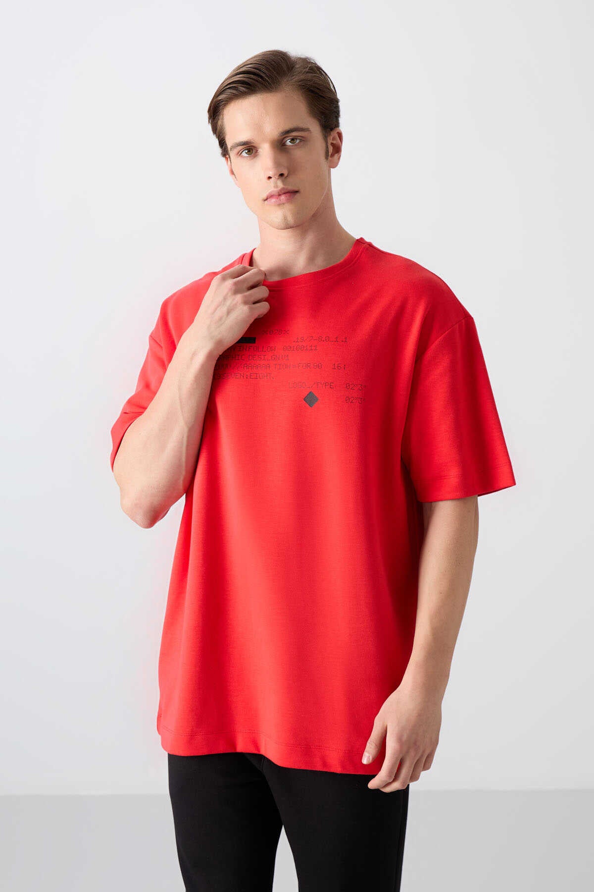 Tommylife Wholesale Crew Neck Oversized Printed Men's T-Shirt 88326 Black
