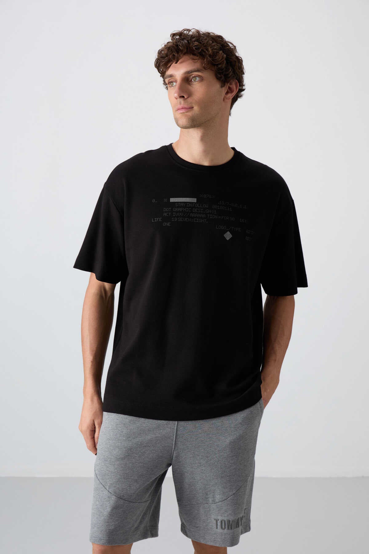Tommylife Wholesale Crew Neck Oversized Printed Men's T-Shirt 88326 Black