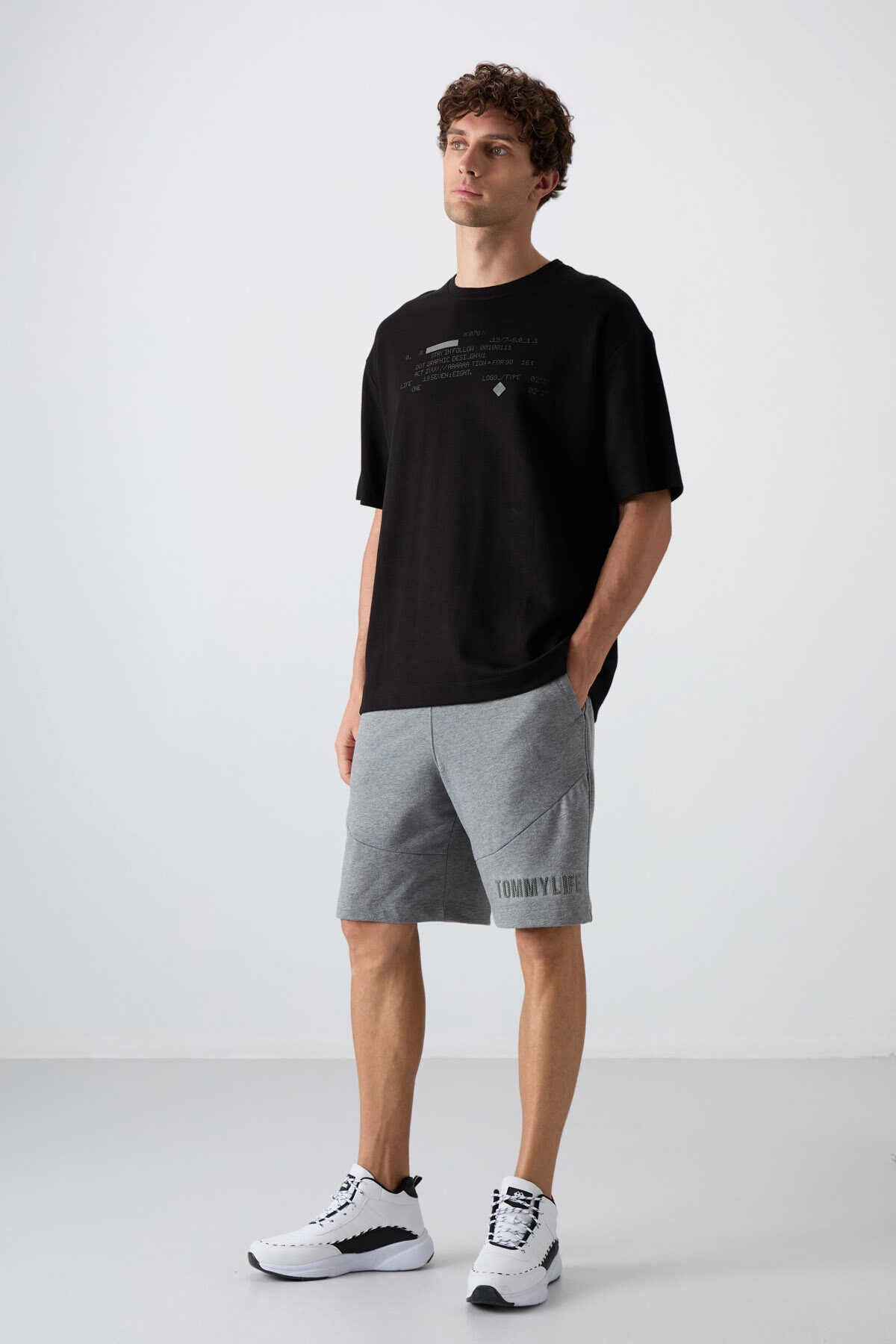 Tommylife Wholesale Crew Neck Oversized Printed Men's T-Shirt 88326 Black