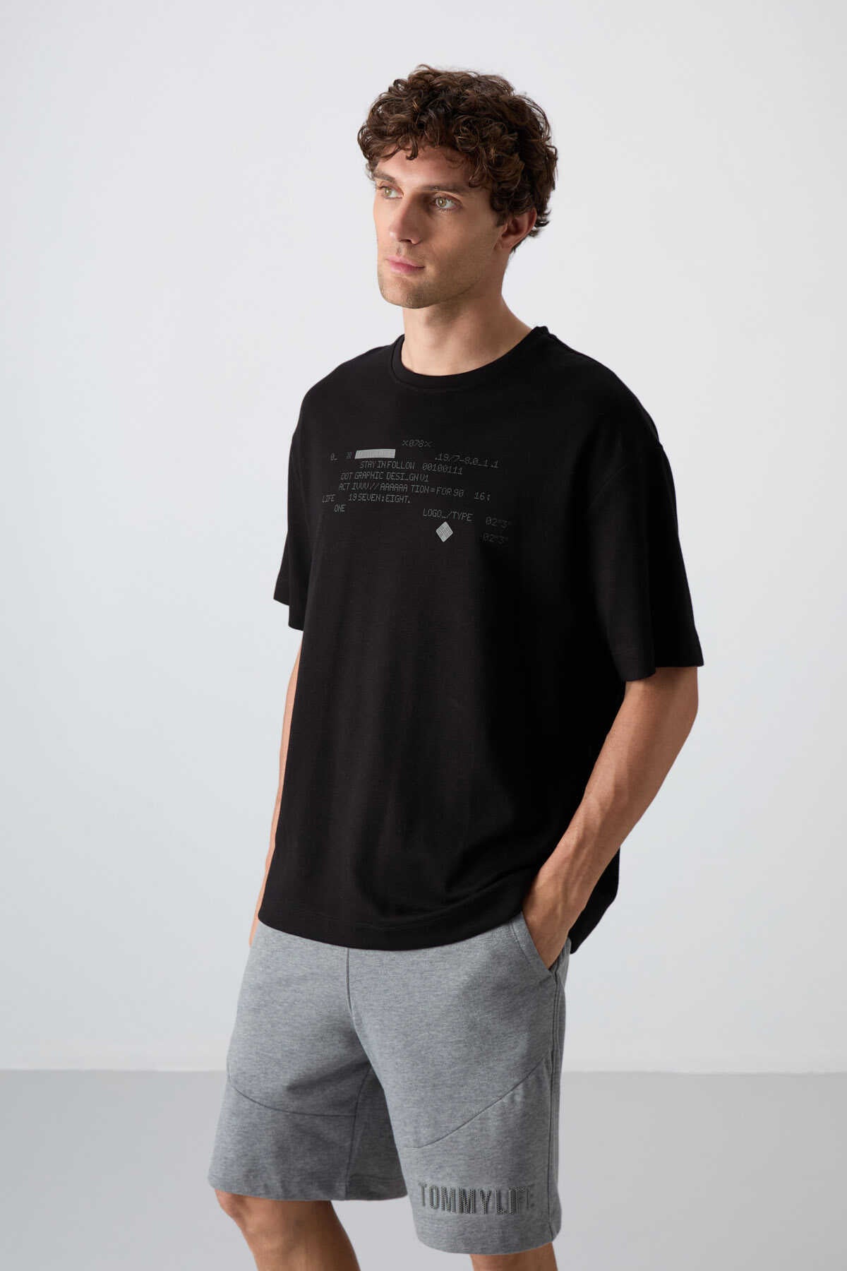Tommylife Wholesale Crew Neck Oversized Printed Men's T-Shirt 88326 Black