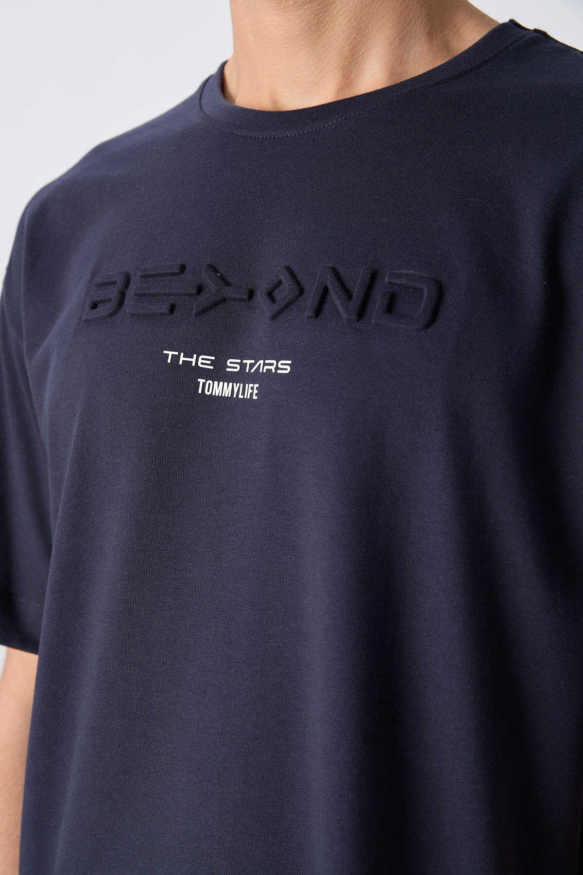 Tommylife Wholesale Crew Neck Oversize Printed Men's T-Shirt 88328 Navy
