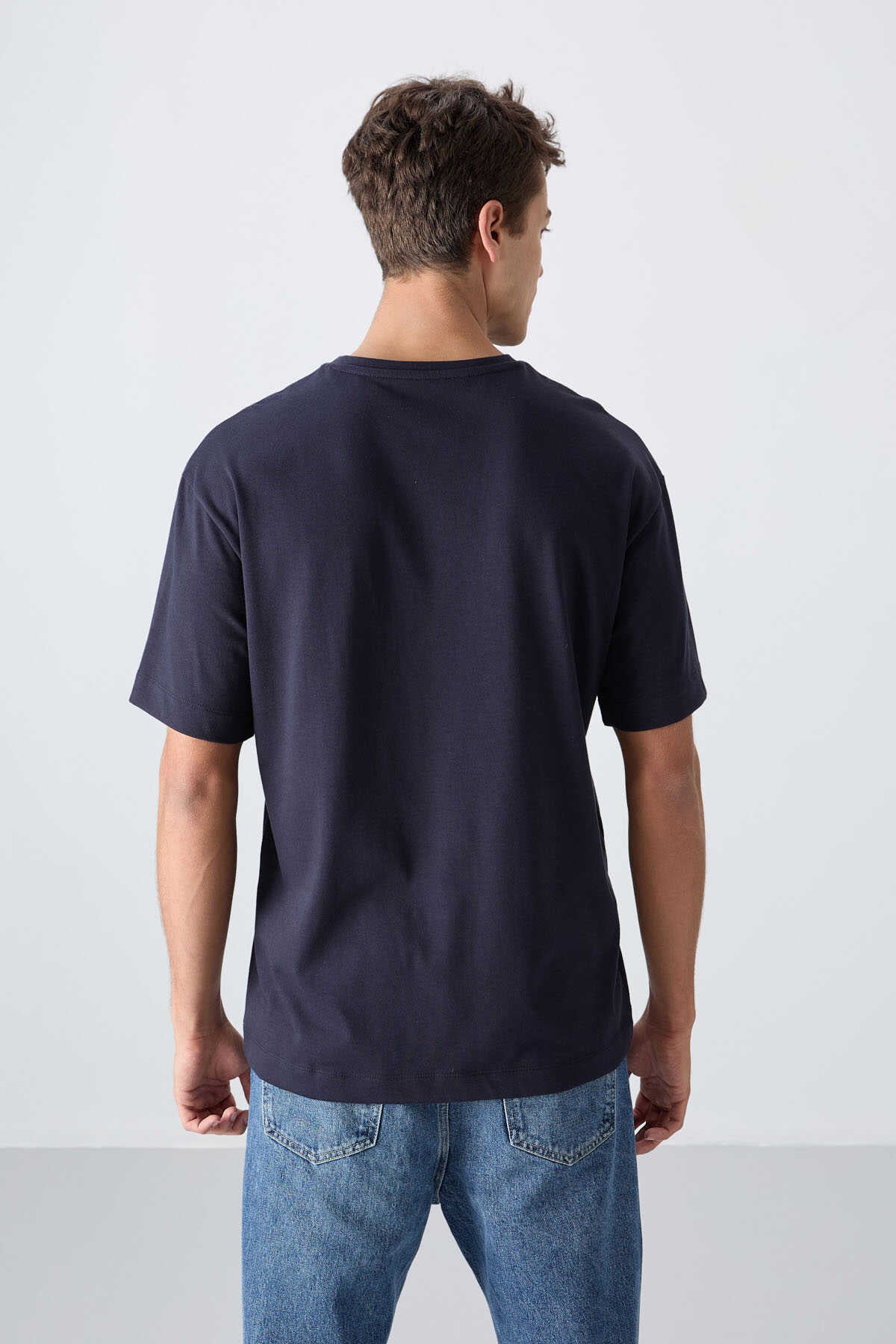 Tommylife Wholesale Crew Neck Oversize Printed Men's T-Shirt 88328 Navy