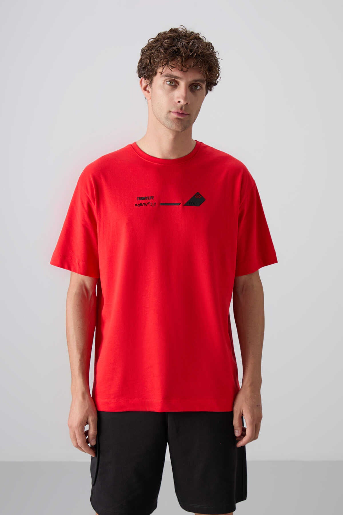 Tommylife Wholesale Crew Neck Oversized Printed Men's T-Shirt 88330 Black