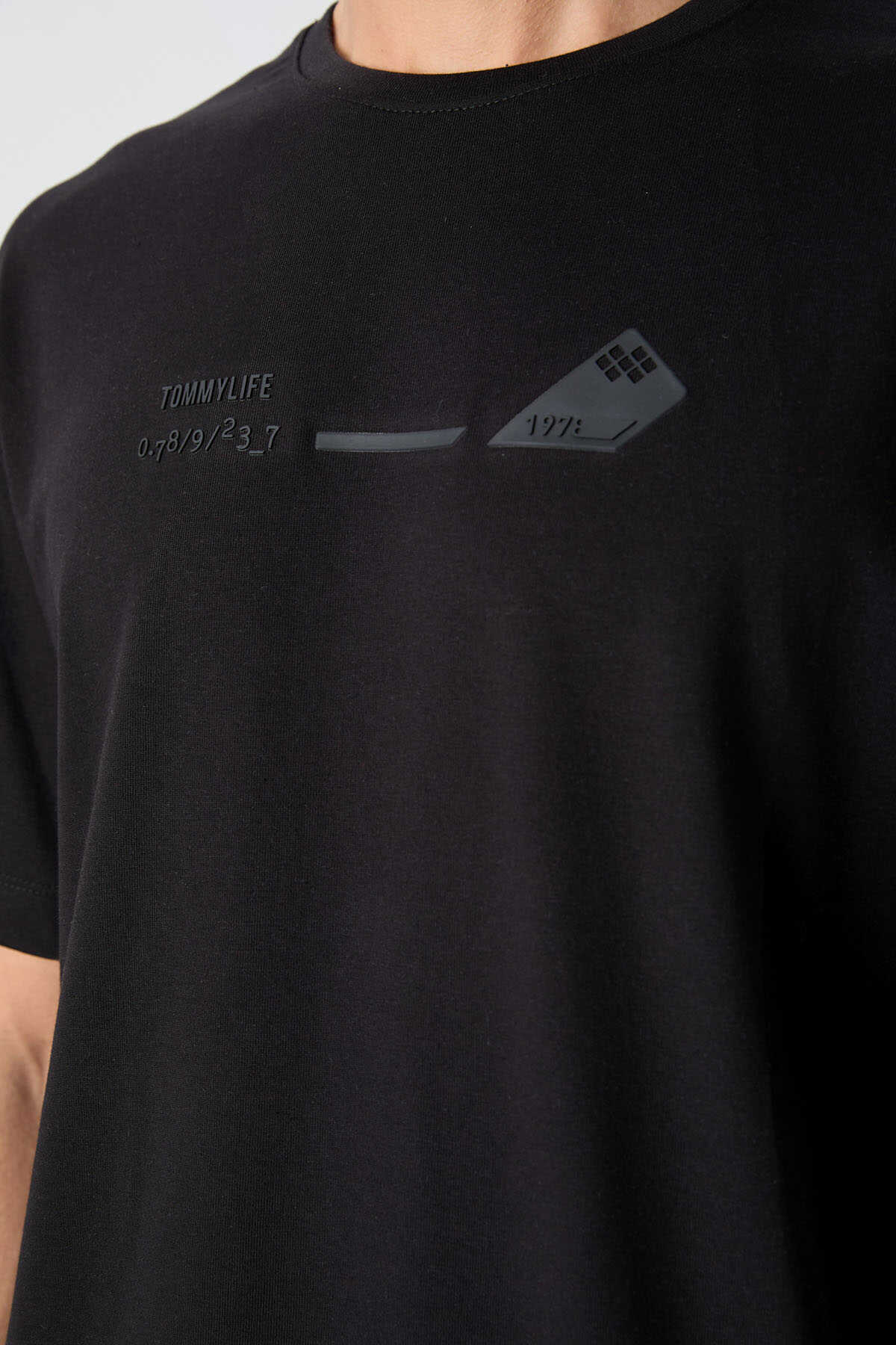 Tommylife Wholesale Crew Neck Oversized Printed Men's T-Shirt 88330 Black