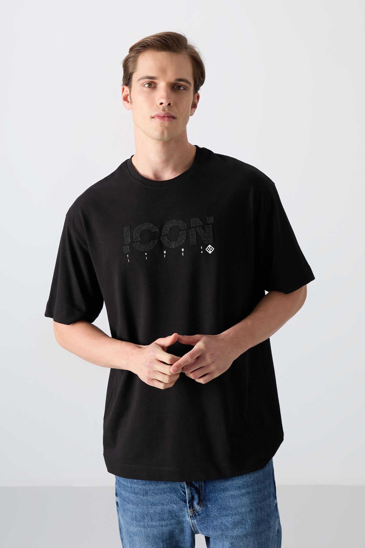 Tommylife Wholesale Crew Neck Oversized Printed Men's T-Shirt 88331 Black