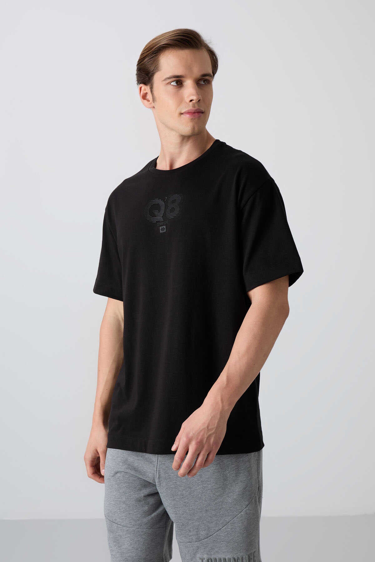 Tommylife Wholesale Crew Neck Oversize Printed Men's T-Shirt 88333 Black
