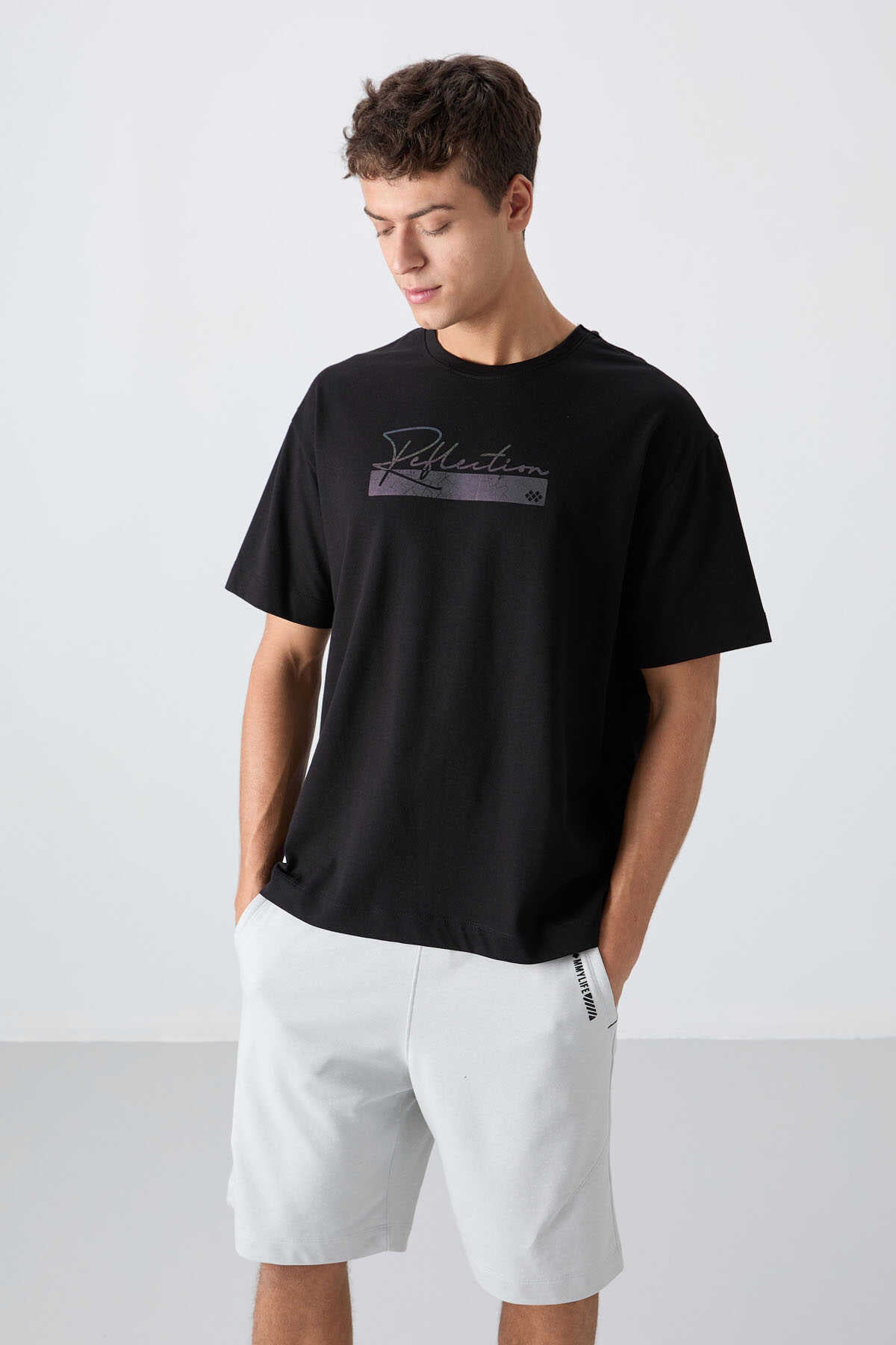 Tommylife Wholesale Crew Neck Oversized Printed Men's T-Shirt 88334 Black