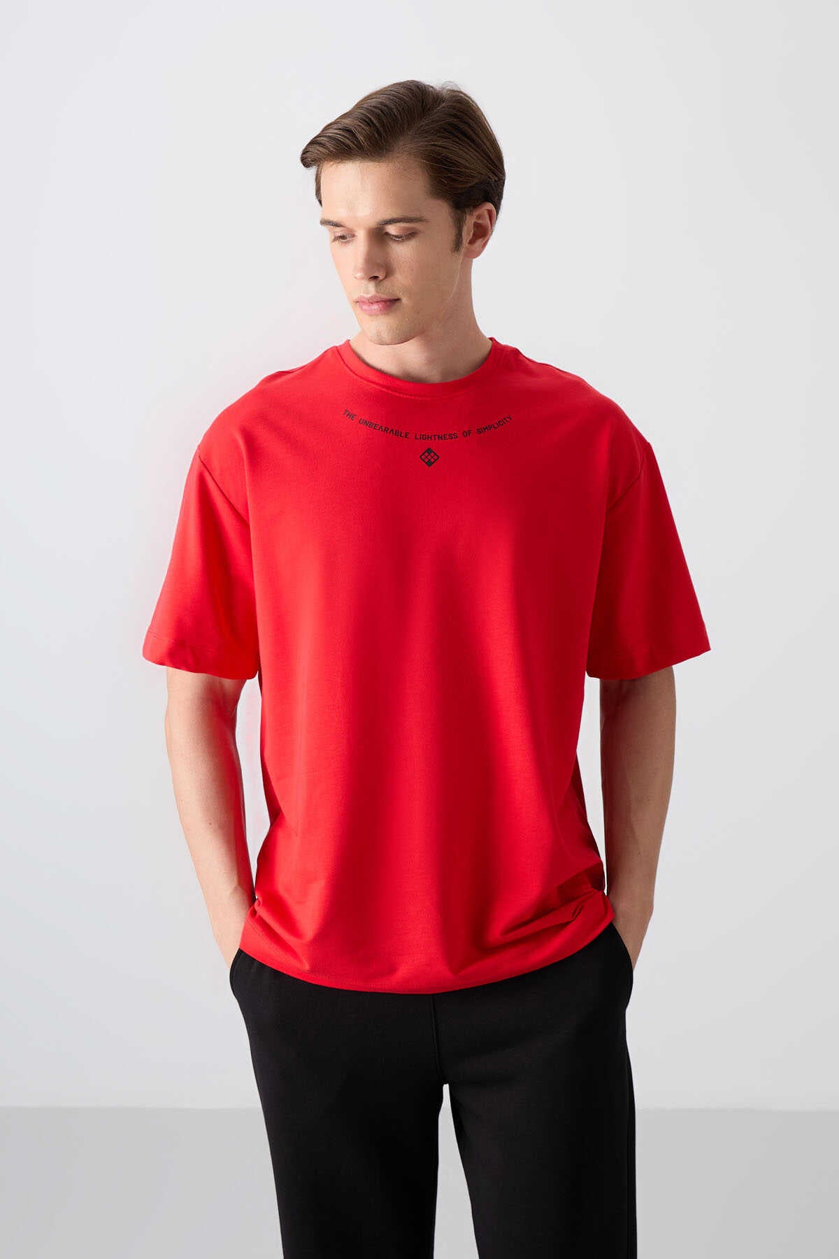Tommylife Toptan O Yaka Oversize Baskılı Erkek T-Shirt 88343 Siyah