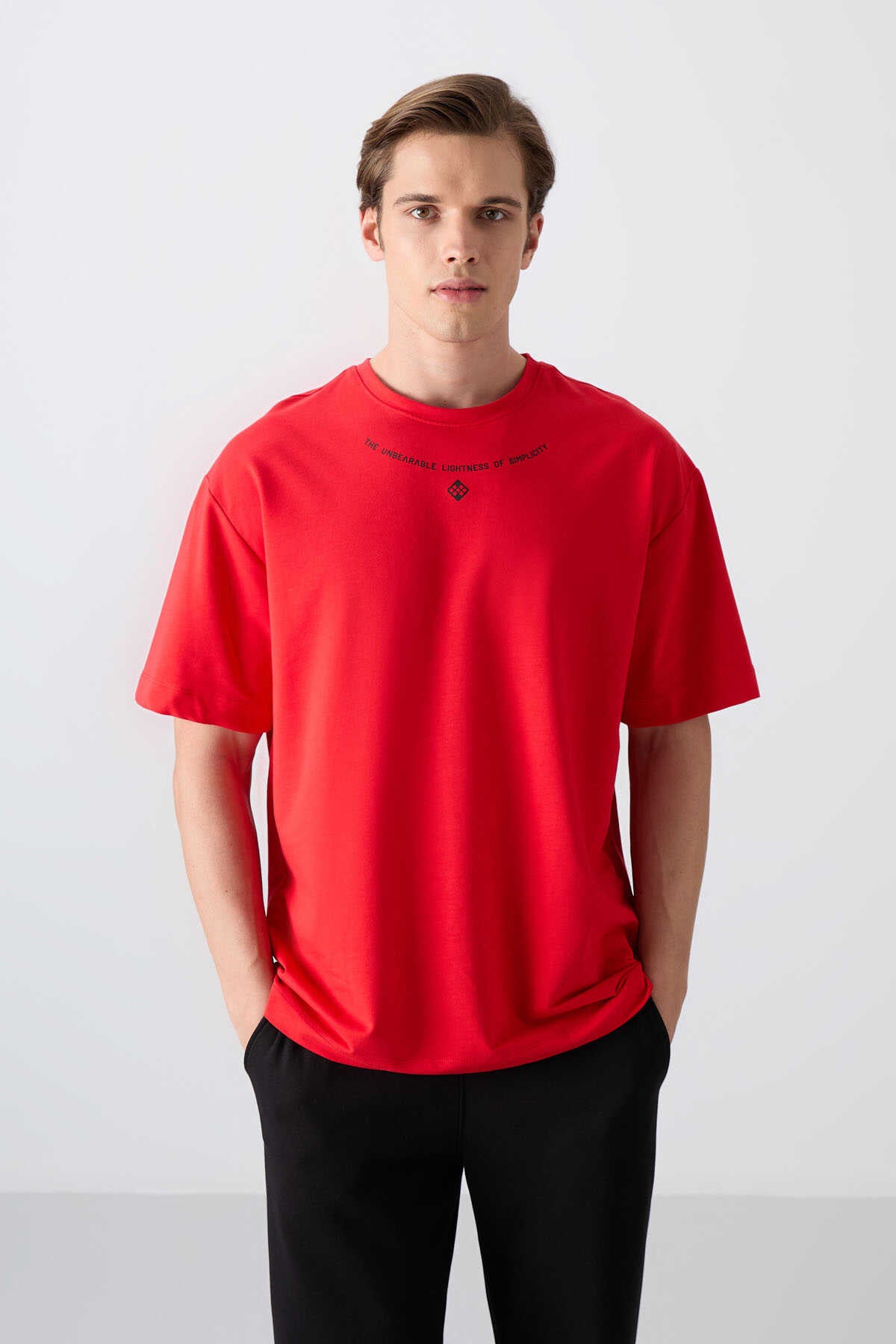 Tommylife Wholesale Crew Neck Oversize Printed Men's T-Shirt 88343 Black