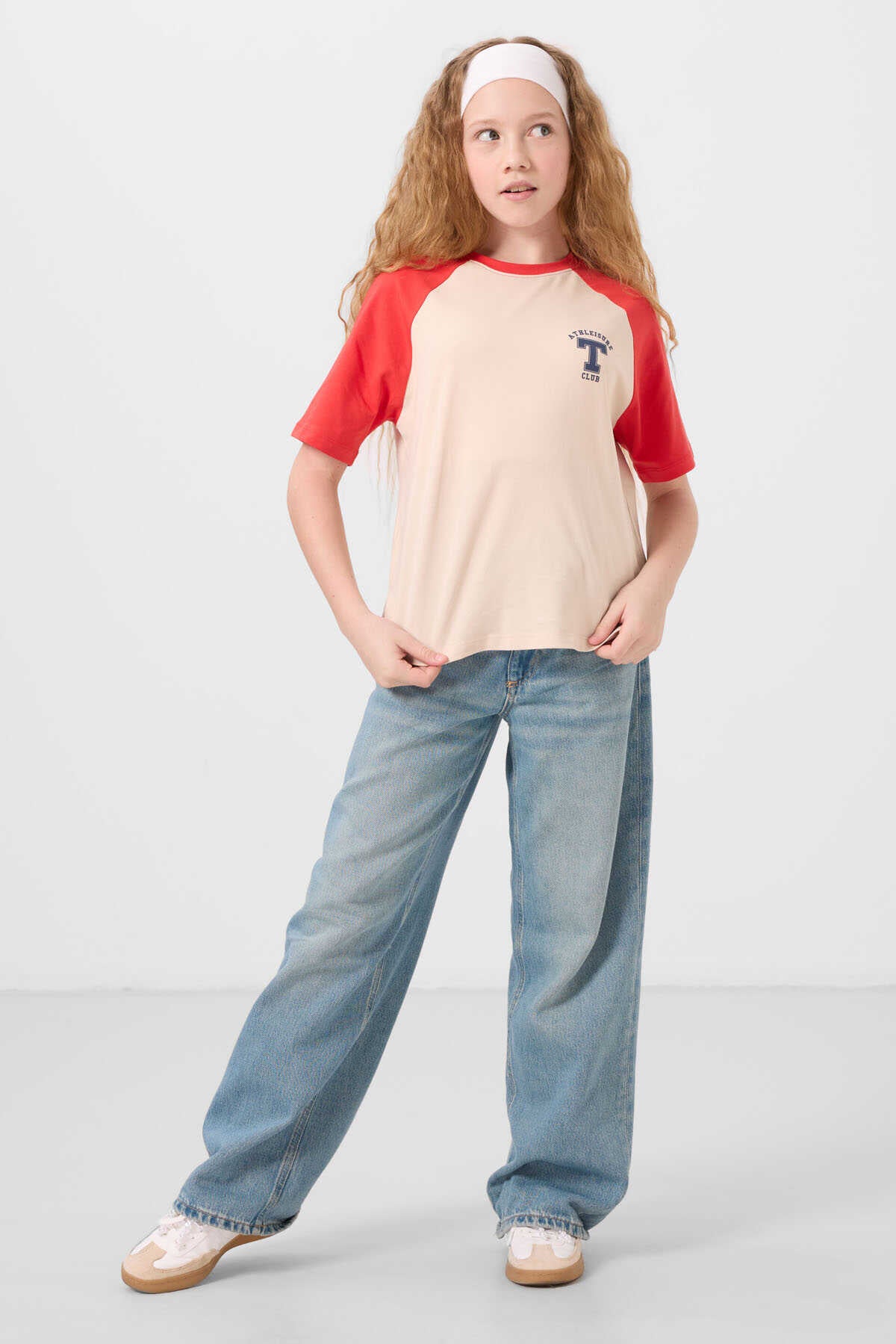 Tommylife Toptan O Yaka Pamuklu Baskılı Oversize Fit Kız Çocuk T Shirt 75179 Beyaz