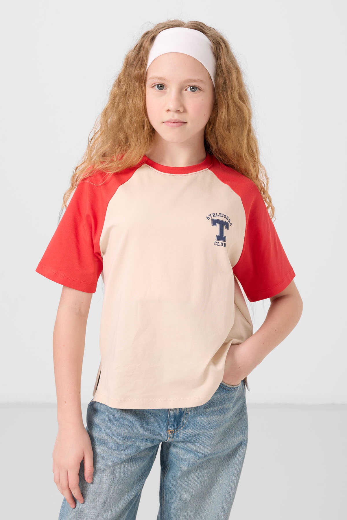 Tommylife Toptan O Yaka Pamuklu Baskılı Oversize Fit Kız Çocuk T Shirt 75179 Beyaz