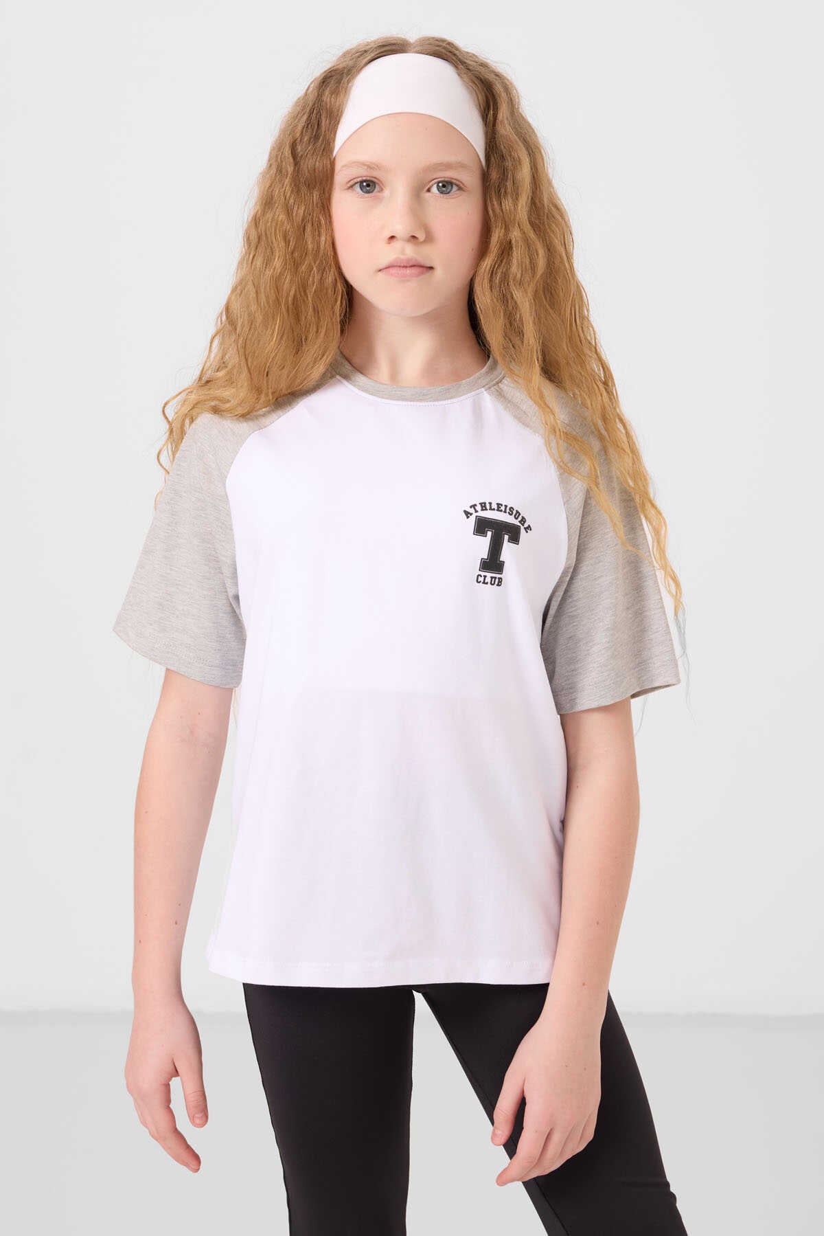 Tommylife Toptan O Yaka Pamuklu Baskılı Oversize Fit Kız Çocuk T Shirt 75179 Beyaz