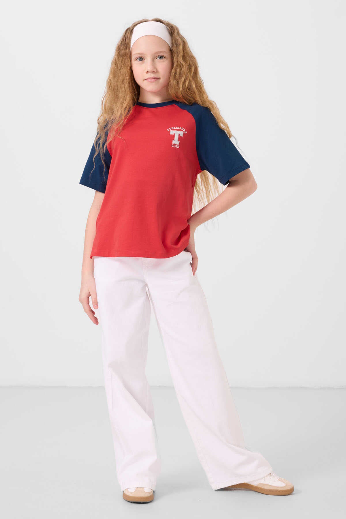 Tommylife Toptan O Yaka Pamuklu Baskılı Oversize Fit Kız Çocuk T Shirt 75179 Beyaz
