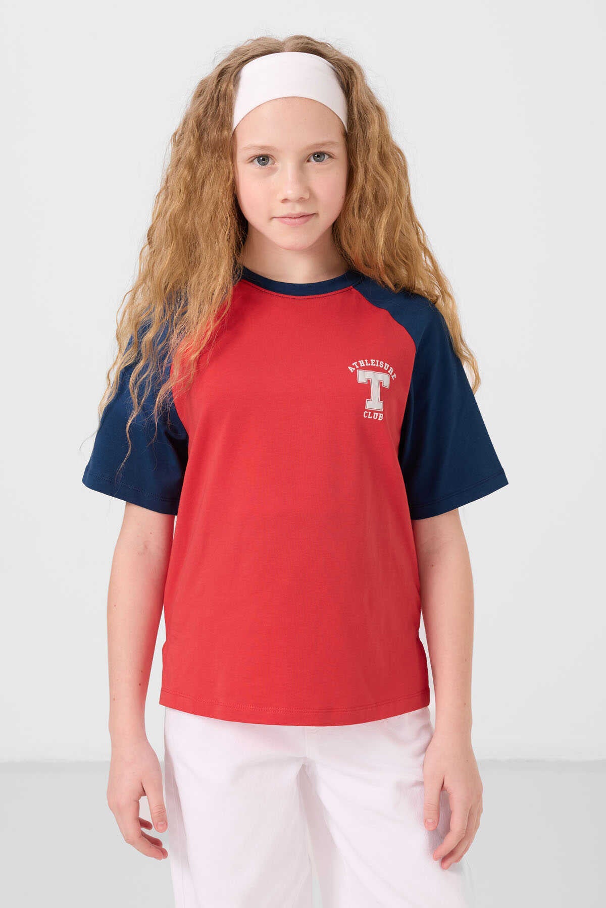 Tommylife Toptan O Yaka Pamuklu Baskılı Oversize Fit Kız Çocuk T Shirt 75179 Beyaz