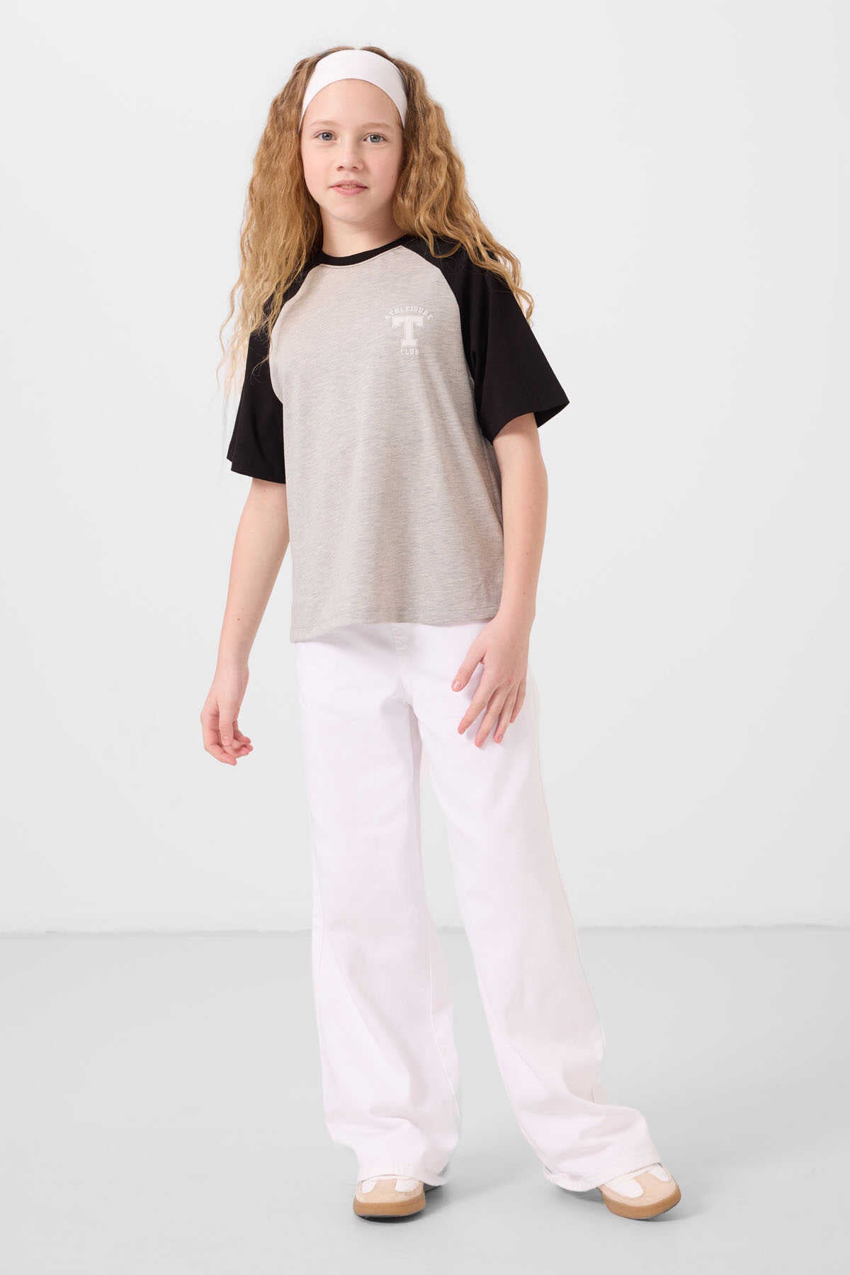 Tommylife Toptan O Yaka Pamuklu Baskılı Oversize Fit Kız Çocuk T Shirt 75179 Beyaz
