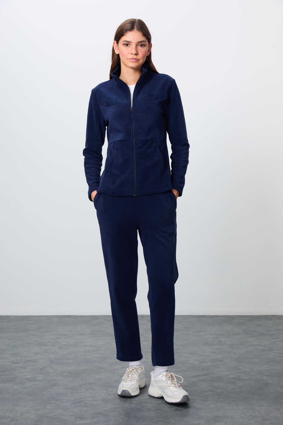 Tommylife Wholesale Oversized Mock Neck Classic Leg Women's Fleece Tracksuit 95339 Navy