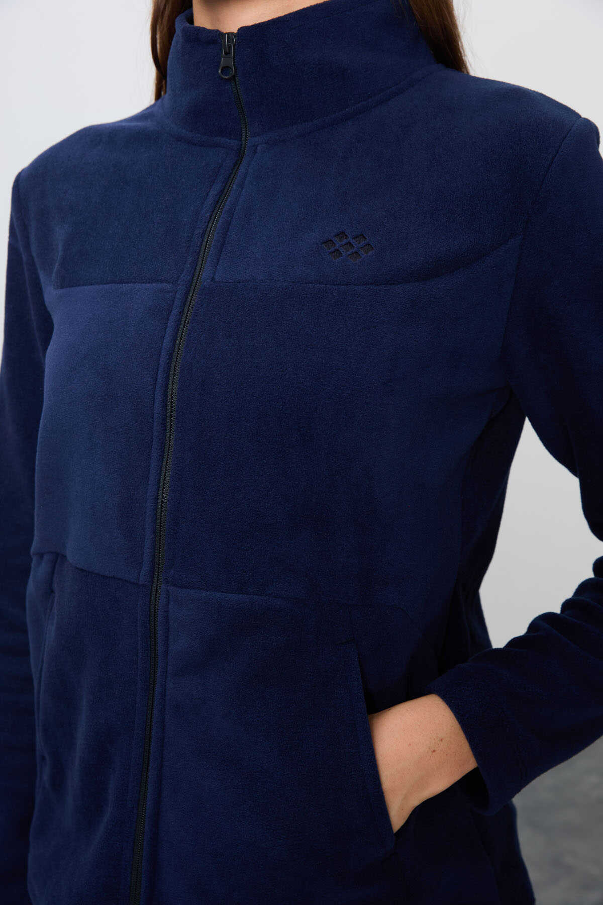 Tommylife Wholesale Oversized Mock Neck Classic Leg Women's Fleece Tracksuit 95339 Navy