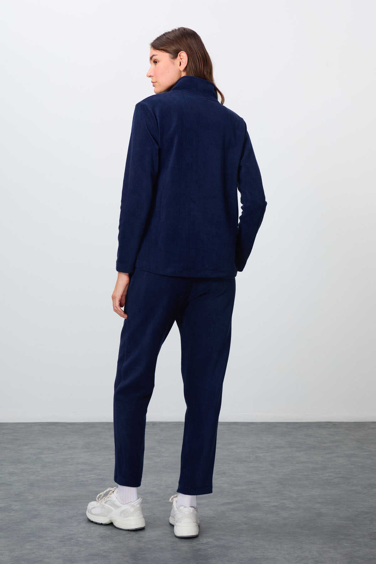 Tommylife Wholesale Oversized Mock Neck Classic Leg Women's Fleece Tracksuit 95339 Navy