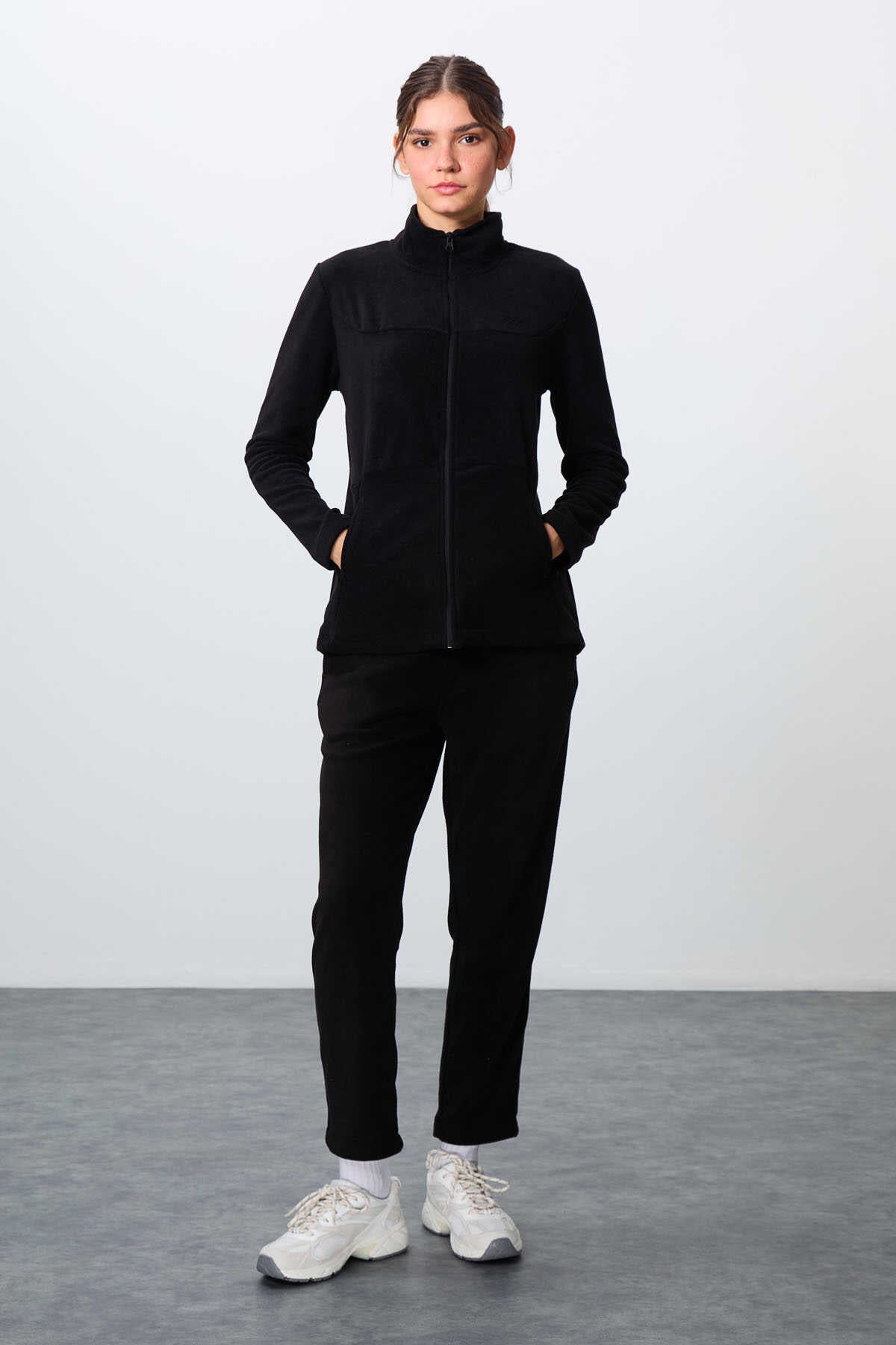 Tommylife Wholesale Oversized Mock Neck Classic Leg Women's Fleece Tracksuit 95339 Navy