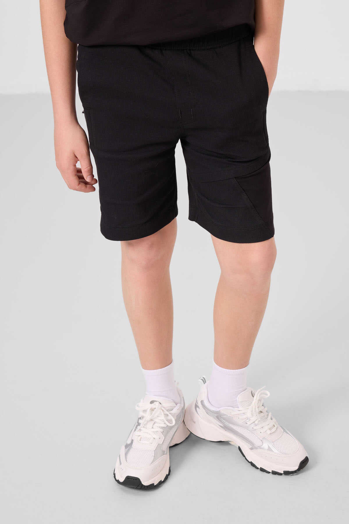 Tommylife Wholesale Cotton Oversize Fit Woven Light Stretch Chino Boys' Shorts Set 11275 Black