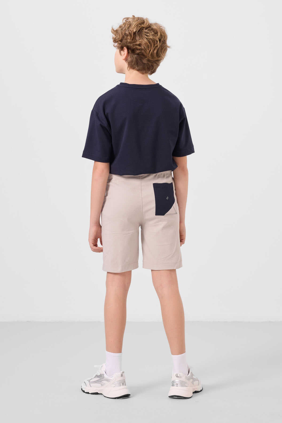 Tommylife Wholesale Cotton Oversize Fit Woven Lightly Stretchy Chino Boys' Shorts Set 11278 Navy Blue-Stone