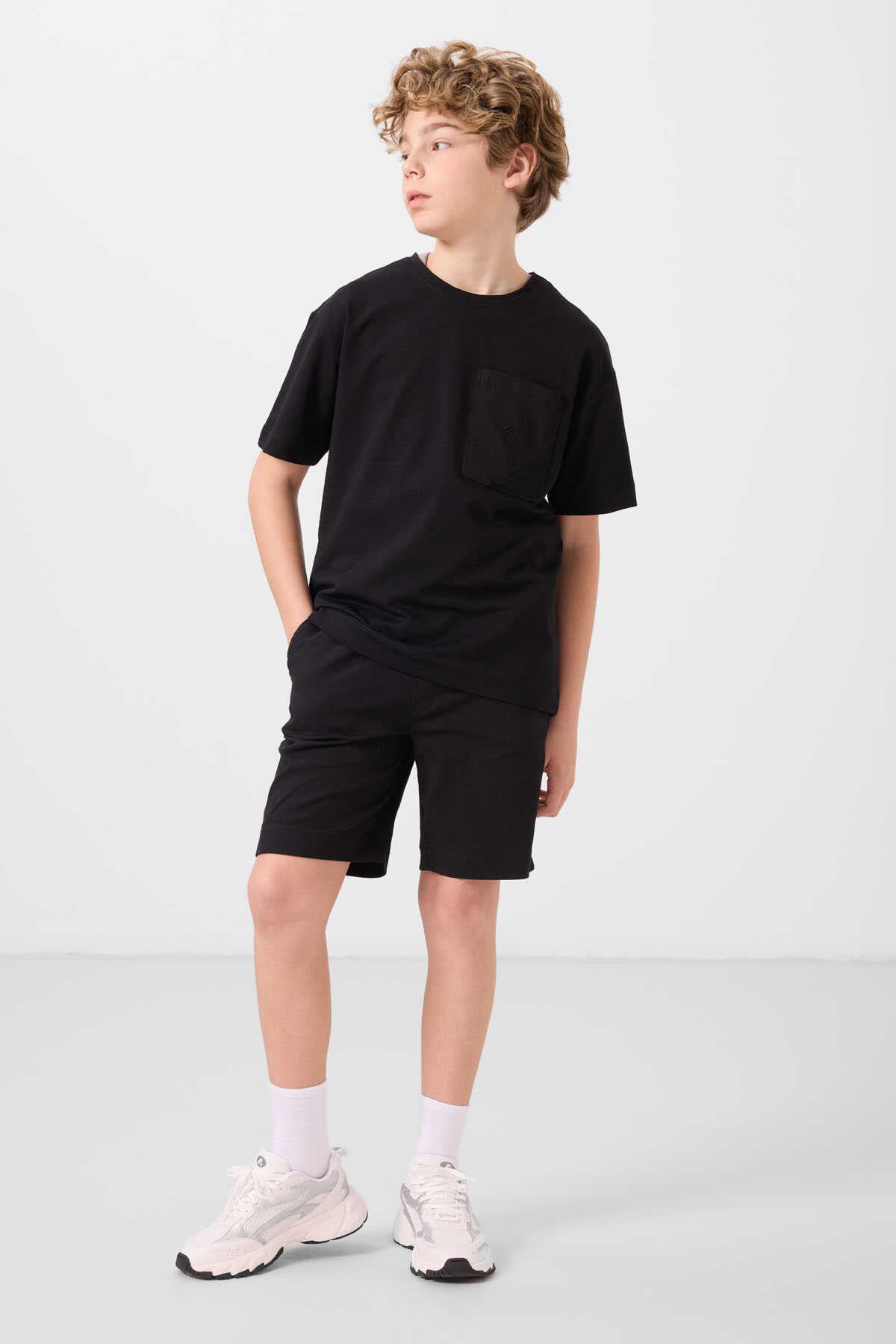 Tommylife Wholesale Cotton Oversize Fit Woven Lightly Stretchy Chino Boys' Shorts Set 11278 Navy Blue-Stone