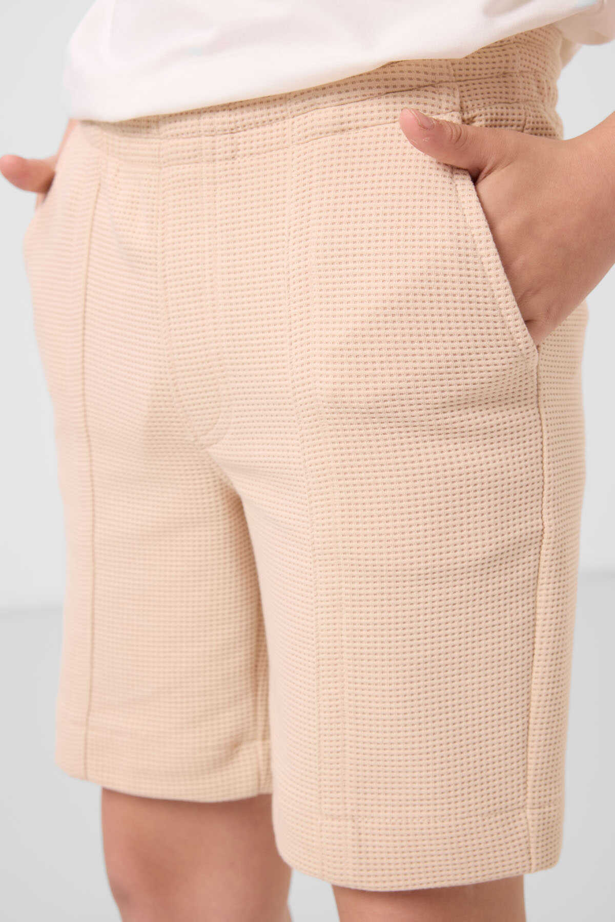 Tommylife Wholesale Cotton Soft-Textured Standard Fit Basic Boys' Shorts 11289 Beige