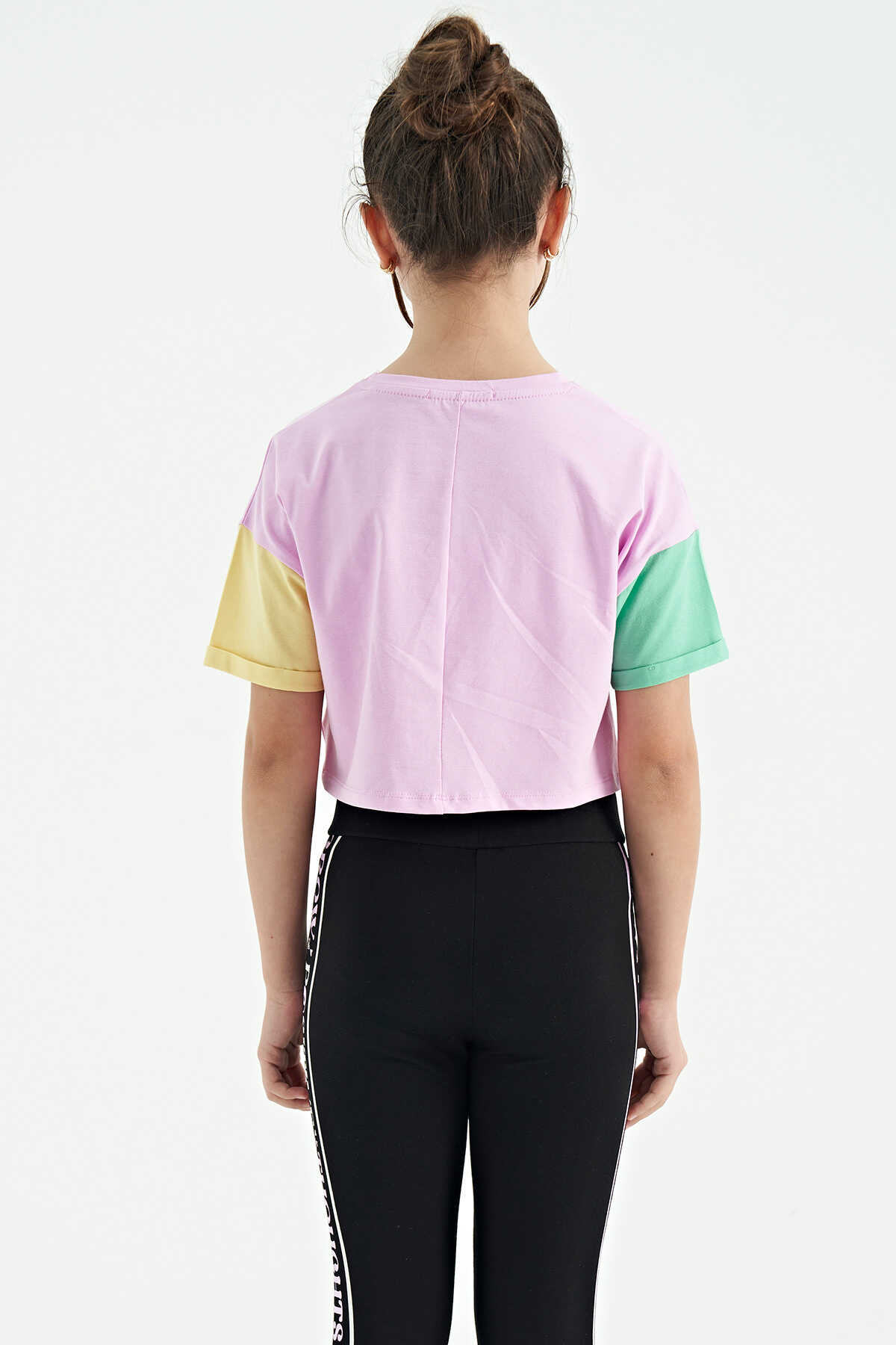 Tommylife Toptan Siyah Yazı Baskılı O Yaka Düşük Omuzlu Oversize Kız Çocuk T-Shirt - 75130