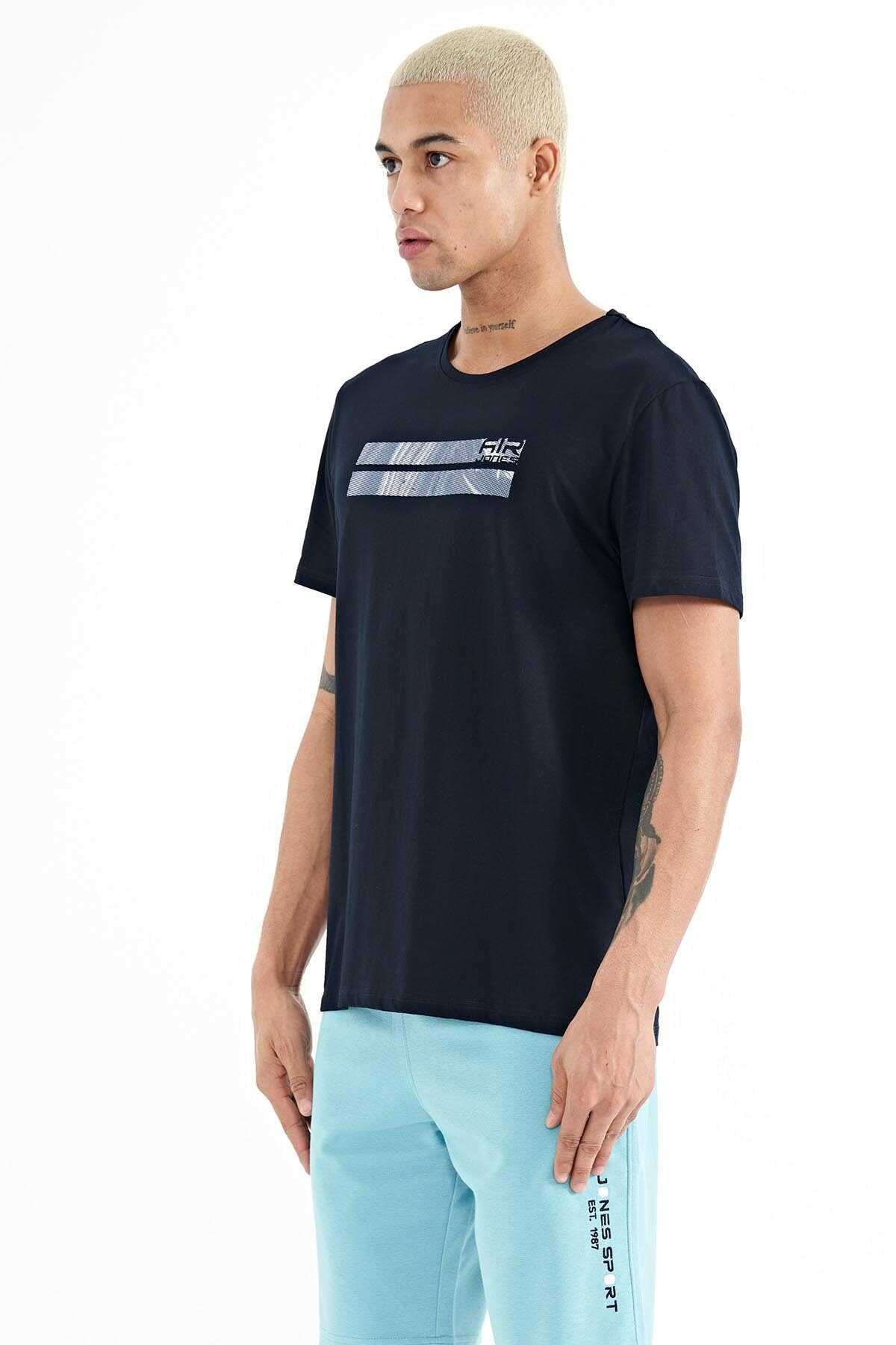 Tommylife Toptan Peter O Yaka Standart Kalıp Baskılı Erkek T-Shirt 88204 Siyah