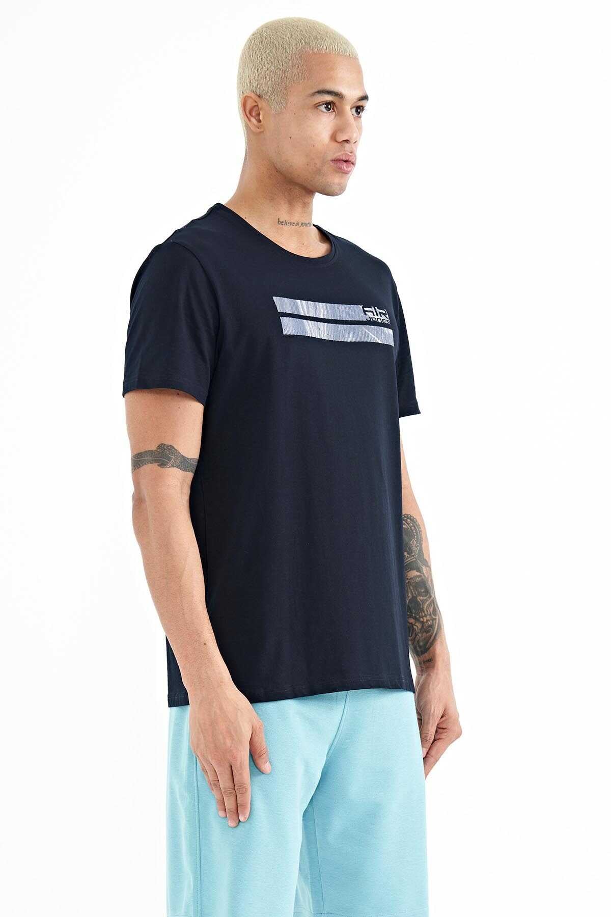 Tommylife Toptan Peter O Yaka Standart Kalıp Baskılı Erkek T-Shirt 88204 Siyah