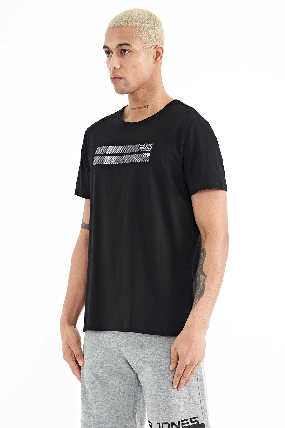 Tommylife Toptan Peter O Yaka Standart Kalıp Baskılı Erkek T-Shirt 88204 Siyah