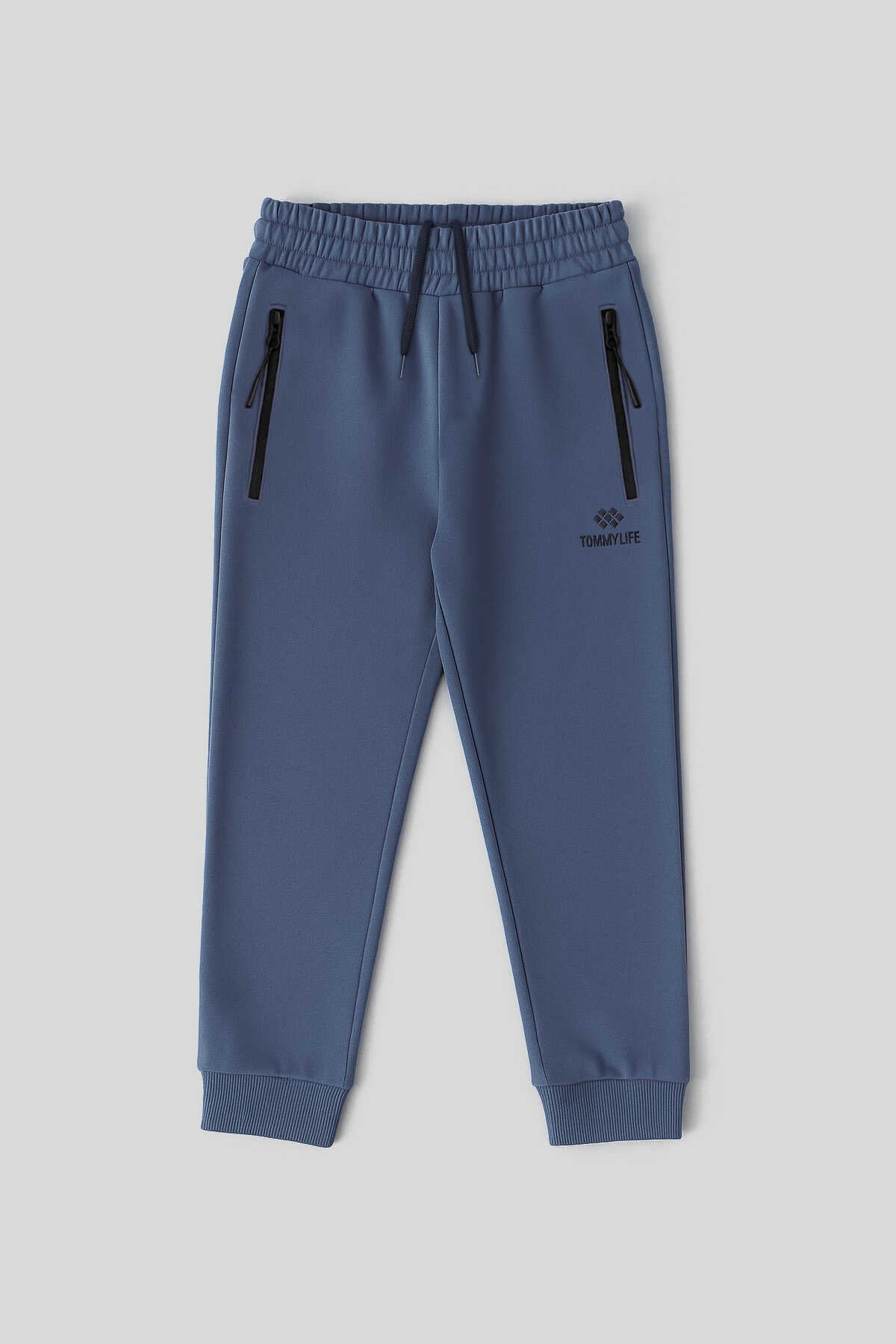 Tommylife Wholesale Black Basic Zippered Pocket Drawstring Waist Jogger Boys' Sweatpants - 10798