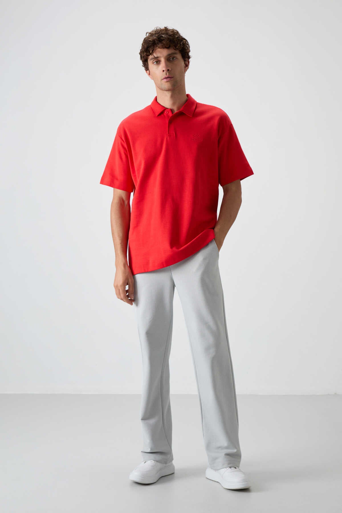 Tommylife Toptan Polo Yaka Oversize Basic Erkek T-Shirt 88327 Fiesta