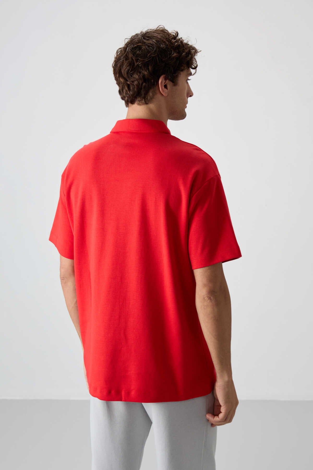 Tommylife Toptan Polo Yaka Oversize Basic Erkek T-Shirt 88327 Fiesta