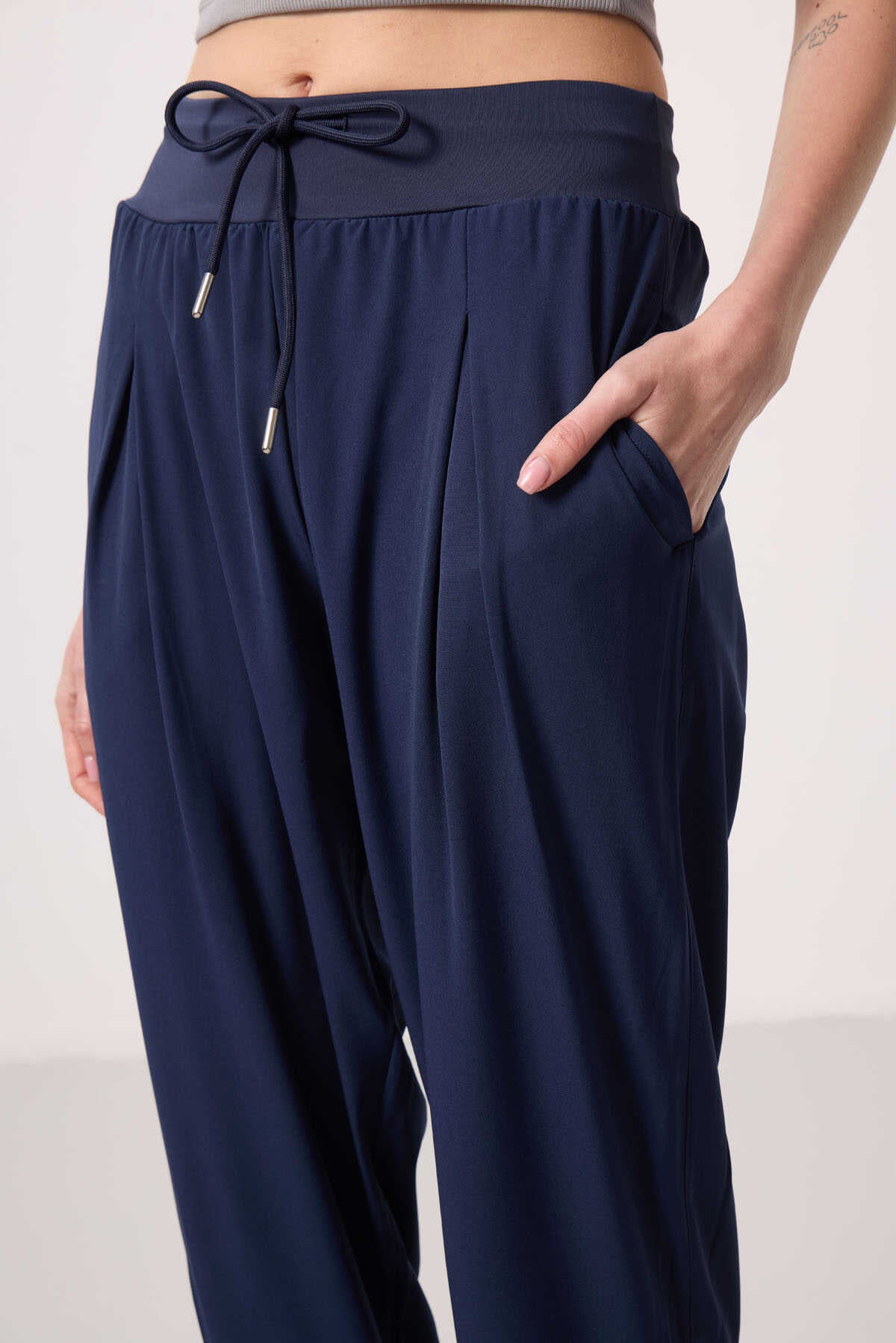 Tommylife Toptan Polyester Cepli Standart Kalıp Kadın Pantolon - 94677 İndigo