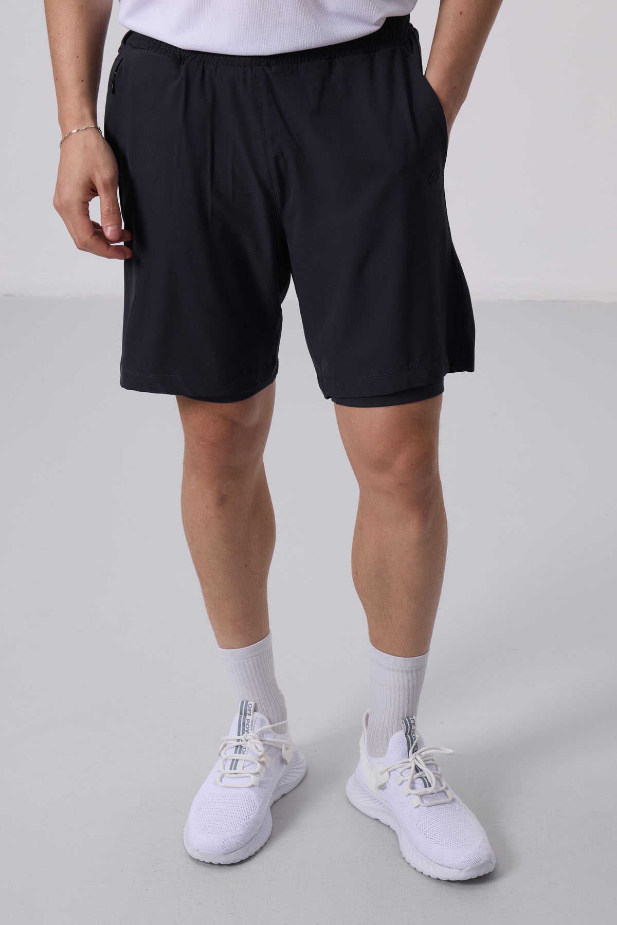 Tommylife Wholesale Polyester Standard Fit Men's Shorts with Tights 81287 Black