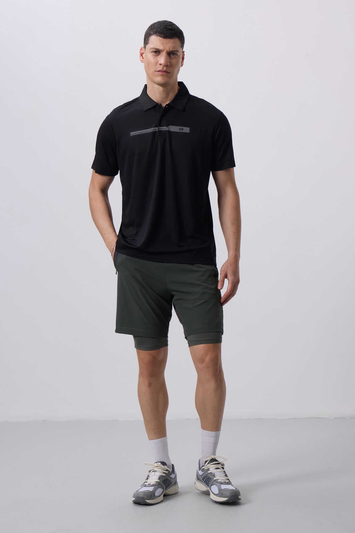 Tommylife Wholesale Polyester Standard Fit Men's Shorts with Tights 81287 Black