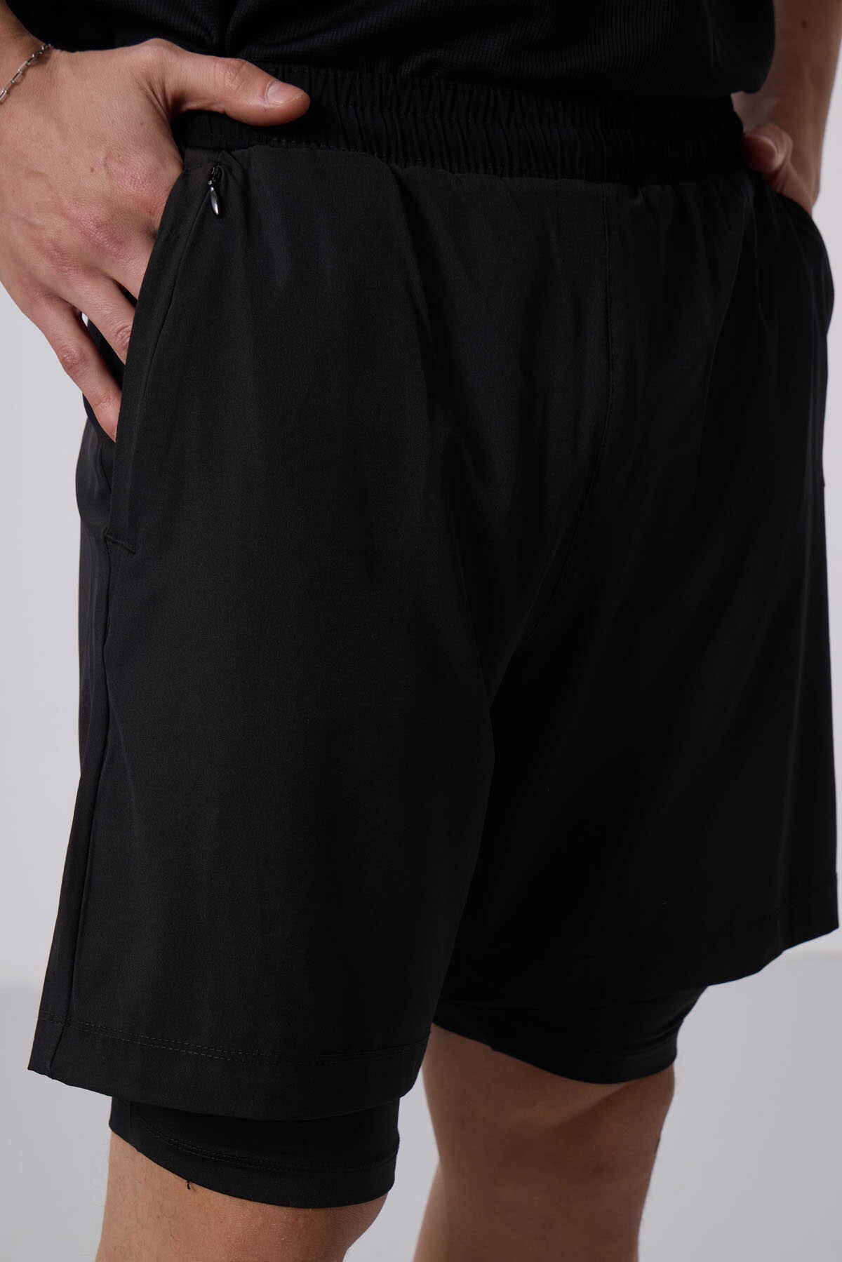 Tommylife Wholesale Polyester Standard Fit Men's Shorts with Tights 81287 Black