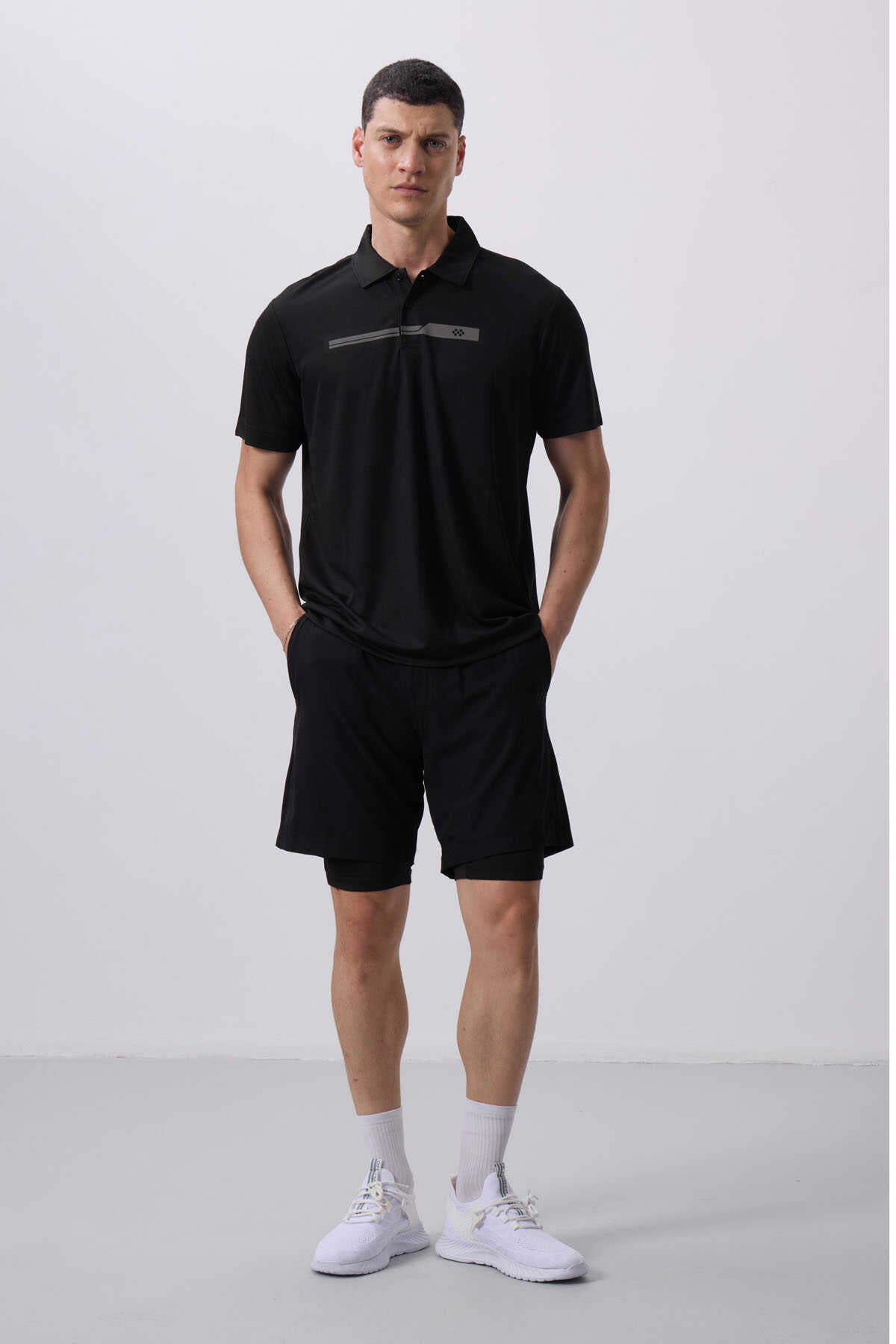 Tommylife Wholesale Polyester Standard Fit Men's Shorts with Tights 81287 Black