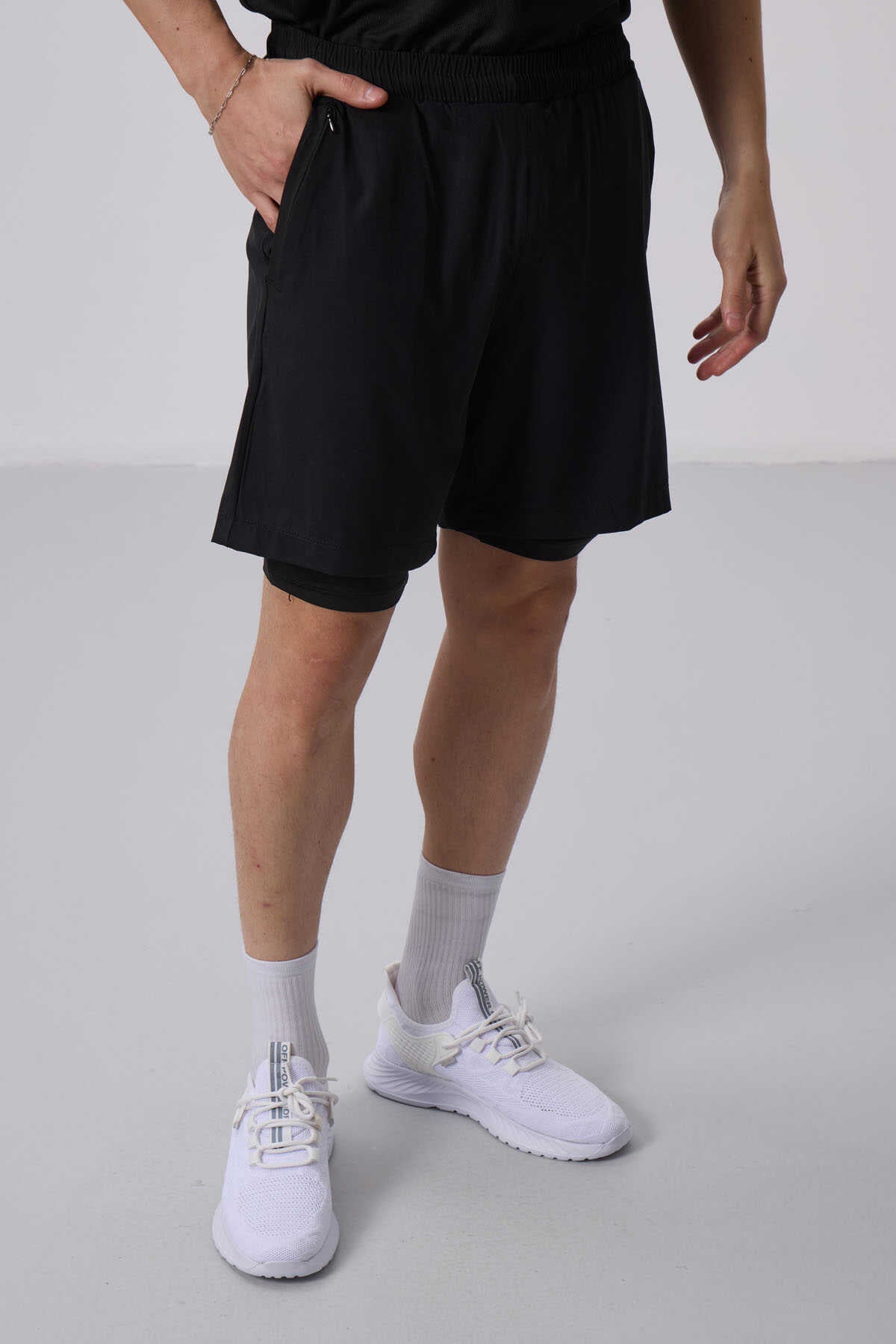 Tommylife Wholesale Polyester Standard Fit Men's Shorts with Tights 81287 Black