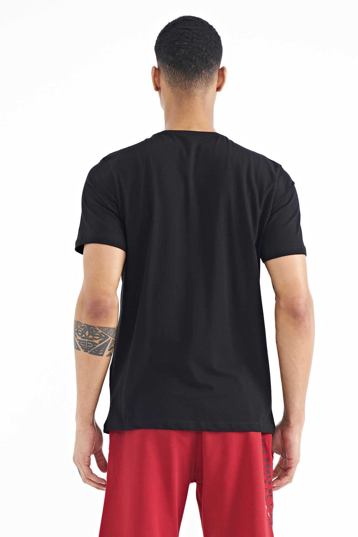 Tommylife Toptan Siyah Baskı Detaylı V Yaka Standart Kalıp Erkek T-Shirt - 88186