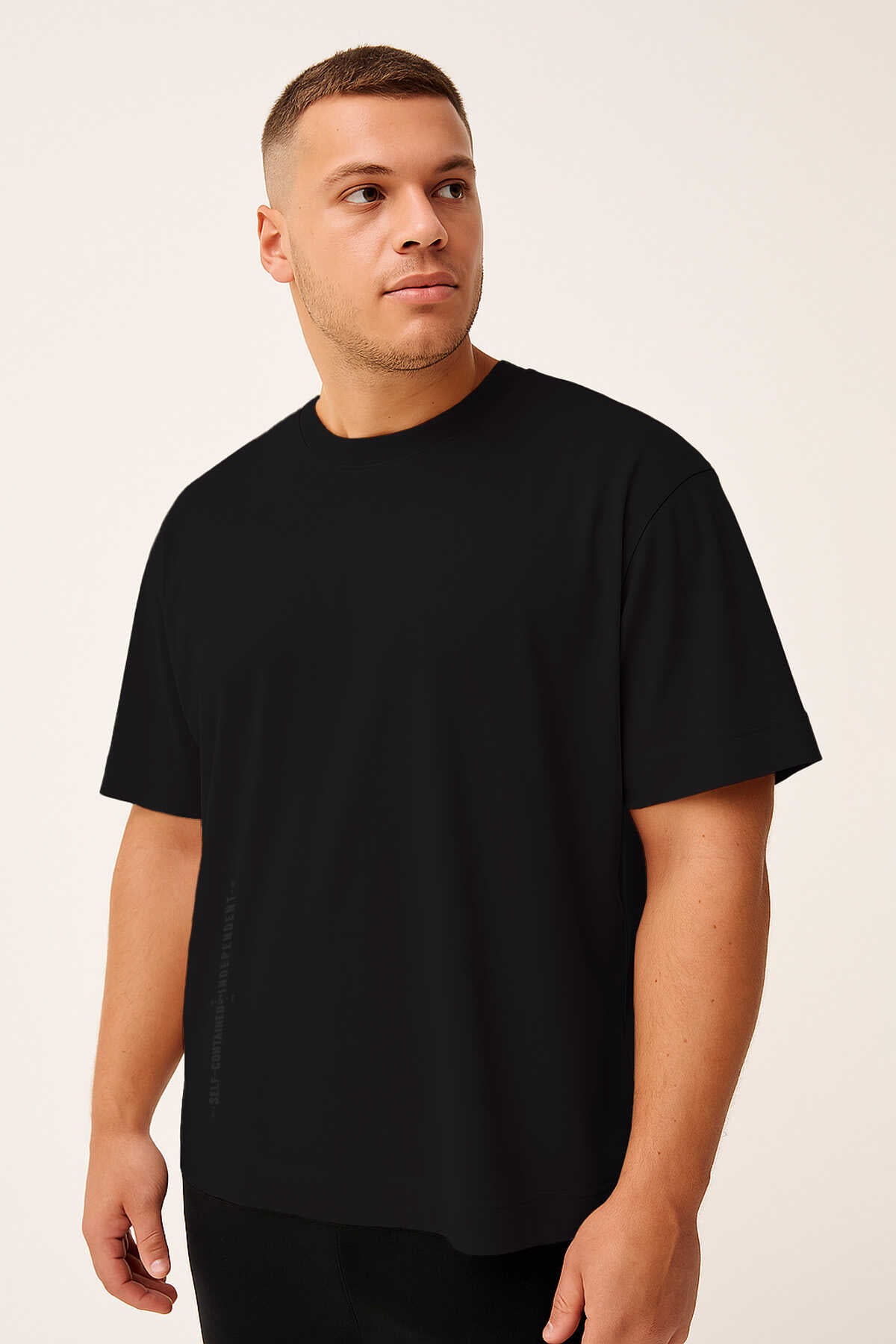 Tommylife Wholesale Black Printed Crew Neck Relaxed Fit Plus Size Men's T-Shirt - 88472