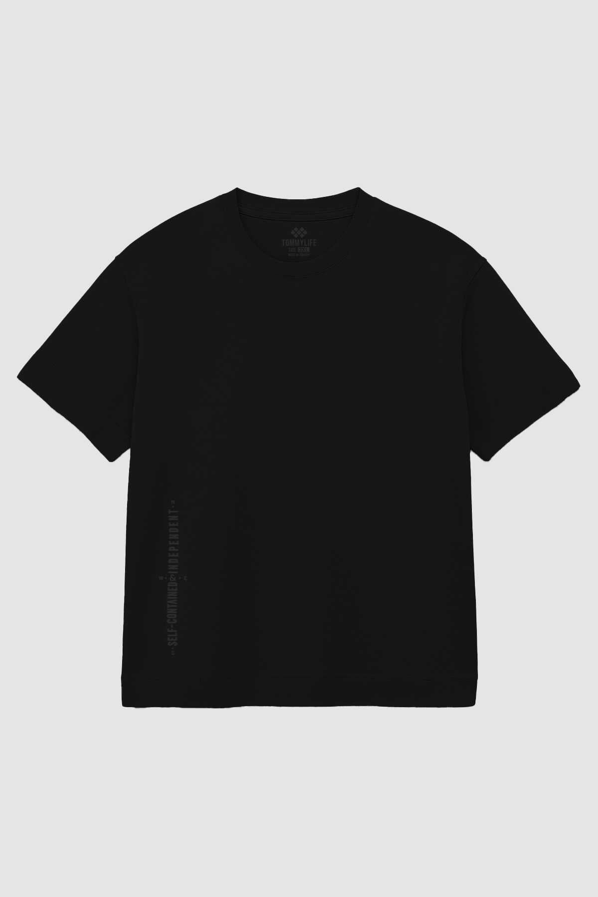 Tommylife Wholesale Black Printed Crew Neck Relaxed Fit Plus Size Men's T-Shirt - 88472