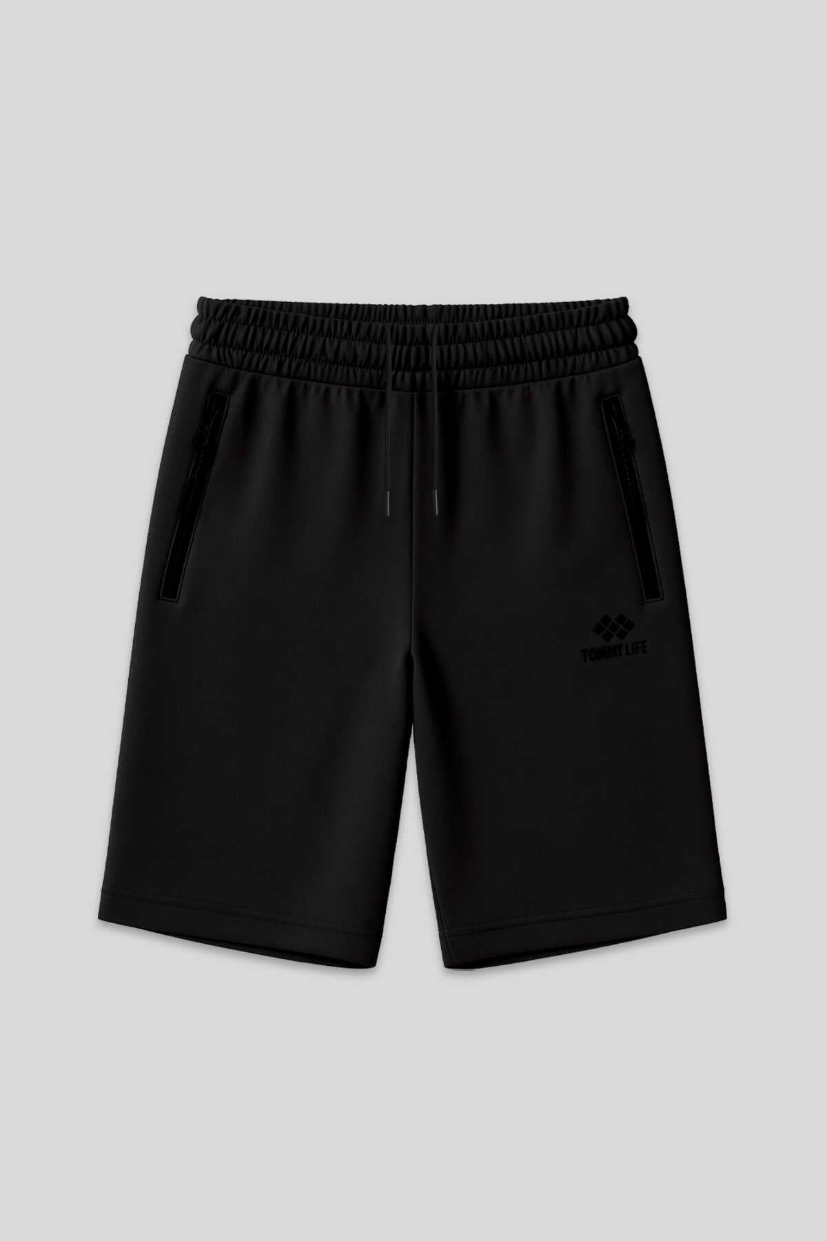 Tommylife Wholesale Black Plus Size Zipper Pocket Detail Standard Fit Men's Shorts - 81151