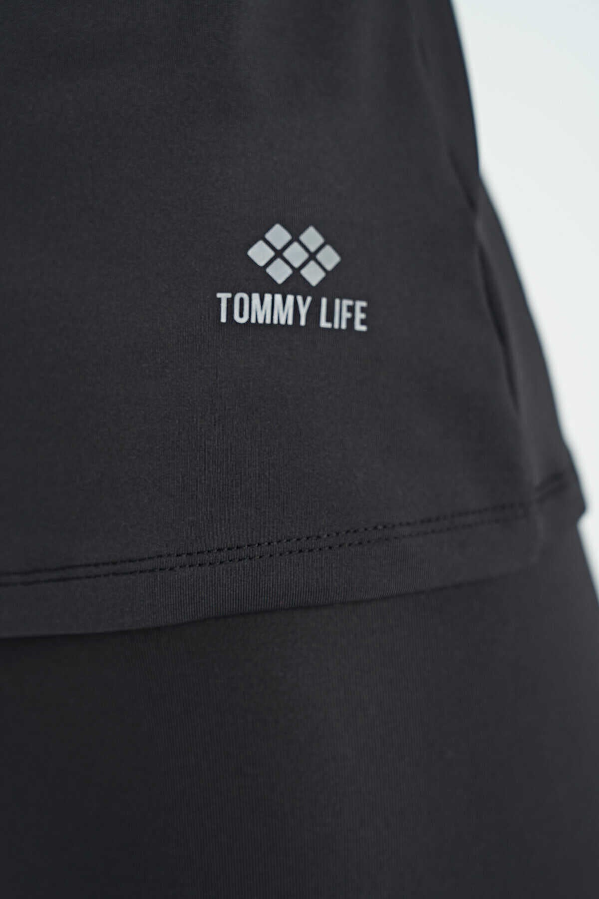Tommylife Toptan Siyah Çift Askılı Sırt Detaylı Standart Kalıp Kadın Spor Atlet - 97258